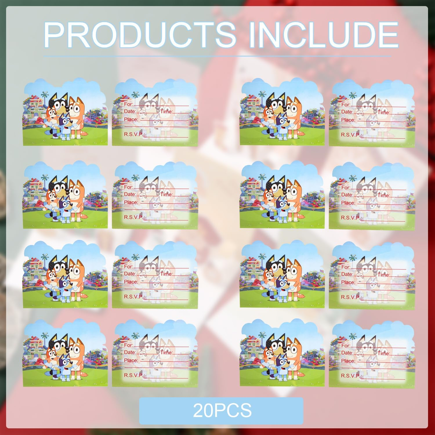 20Pcs Blue Blueys Birthday Invitation Cards Blueys Invitation Cards for Kids Blueys Birthday Party Supplies image number 3