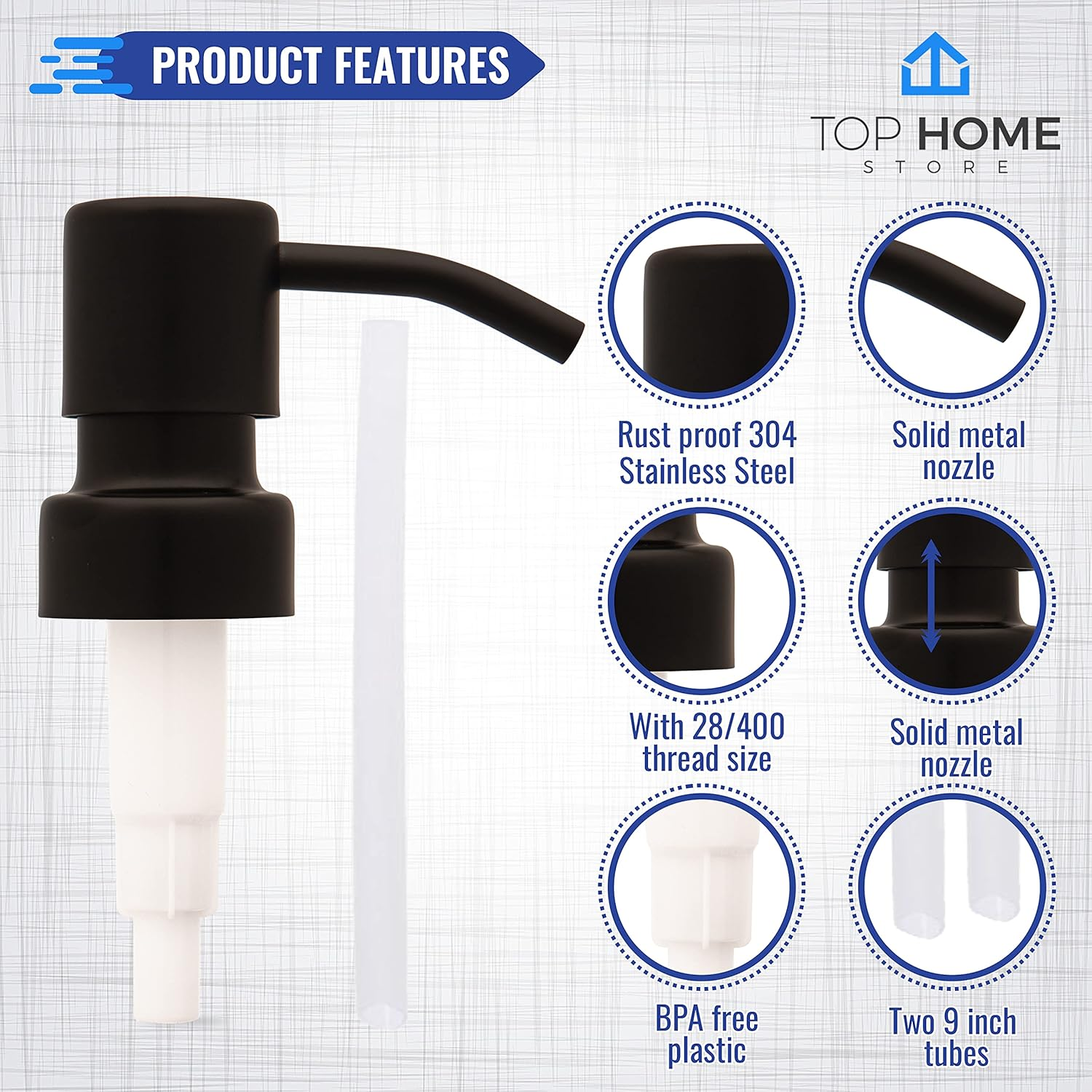 Stainless Steel Soap and Lotion Dispenser Pumps, Replacement for Your Bottles (Black Matte, 2 Pack) image number 5