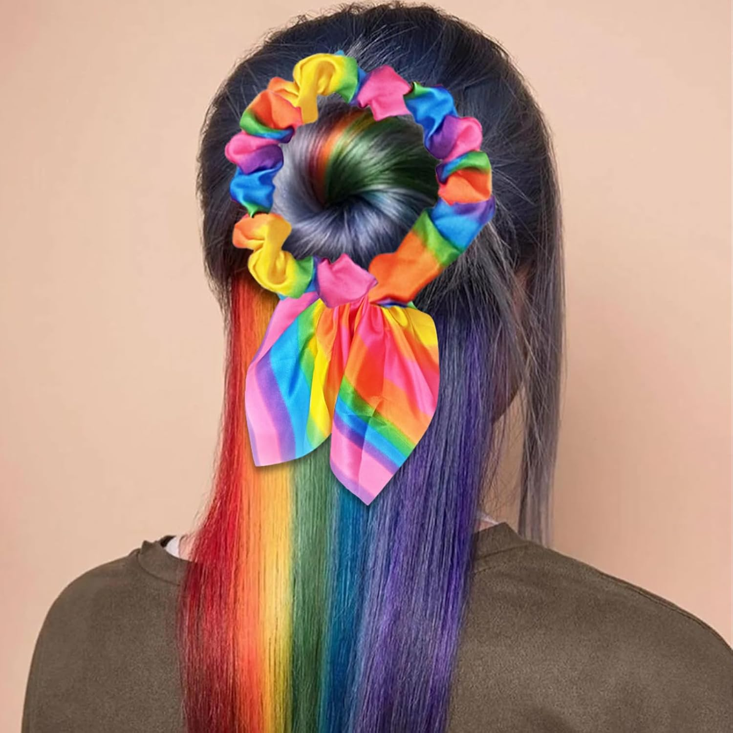 4 Pcs Rainbow Hair Scrunchies Pride Rainbow Bow Hair Tie Rainbow Striped Elastic Ponytail Holder for LGBT Gay Pride Rainbow Hair Accessories image number 4