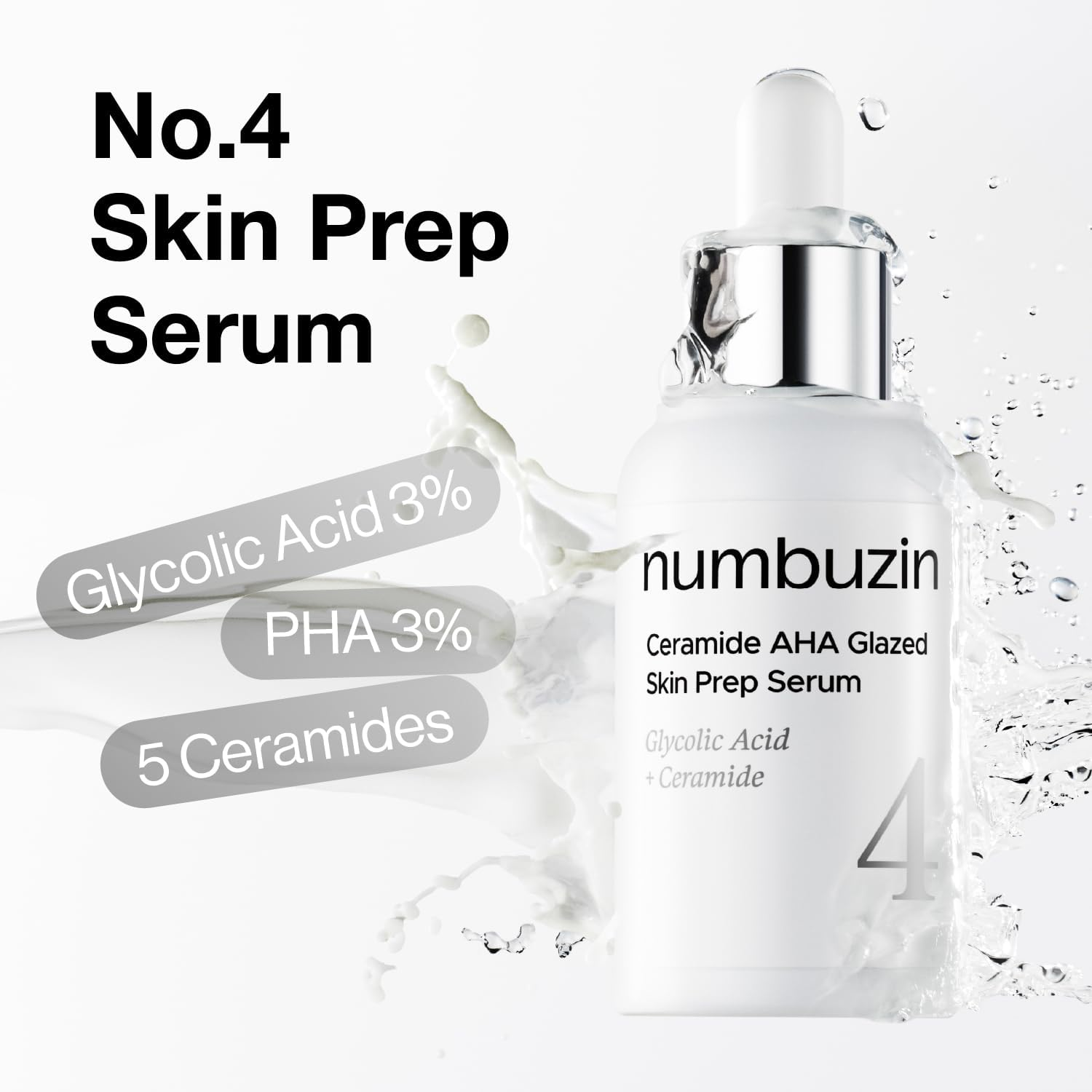 Numbuzin No.4 Serum | Ceramide AHA Glazed Skin Prep Serum | Exfoliating, Skin Barrier Repair, Face Peel | Glycolic Acid, PHA, Ceramides, Panthenol | 1.01 Fl.Oz image number 1