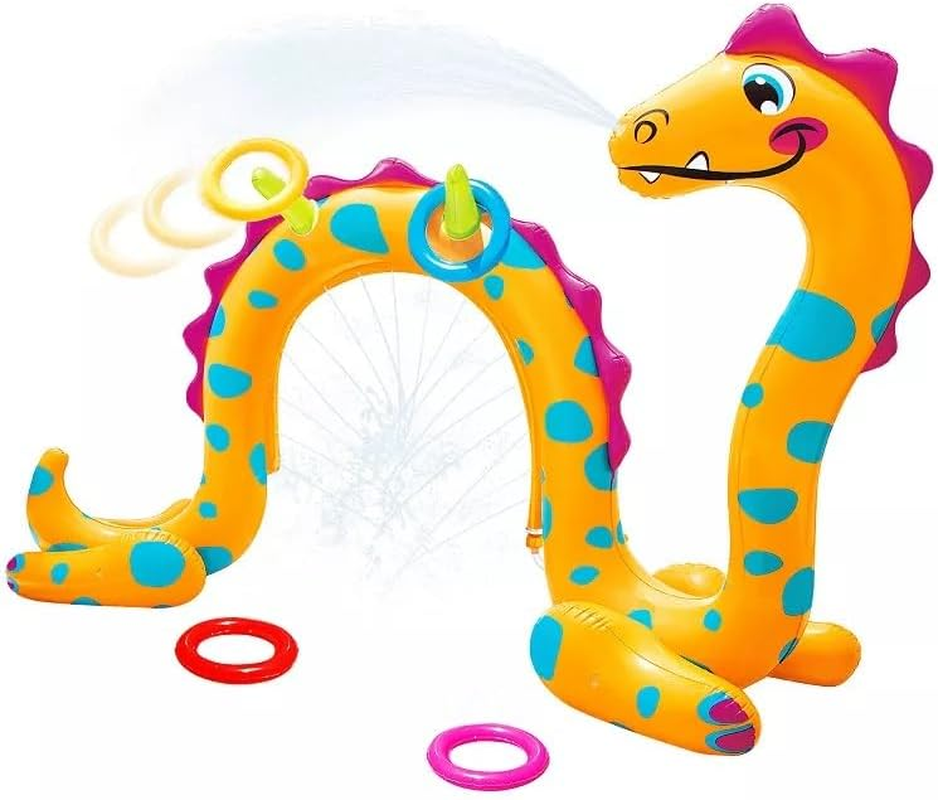 Go Play! Splash-O-Saurus Sprinkler Park, Water-Sprinkling Dino, 4 X Inflatable Ring Toss, Summer Toy with Built in Sprinkler for Backyard and Outdoor Water Toys Play. Suitable for Ages 3+ image number 5