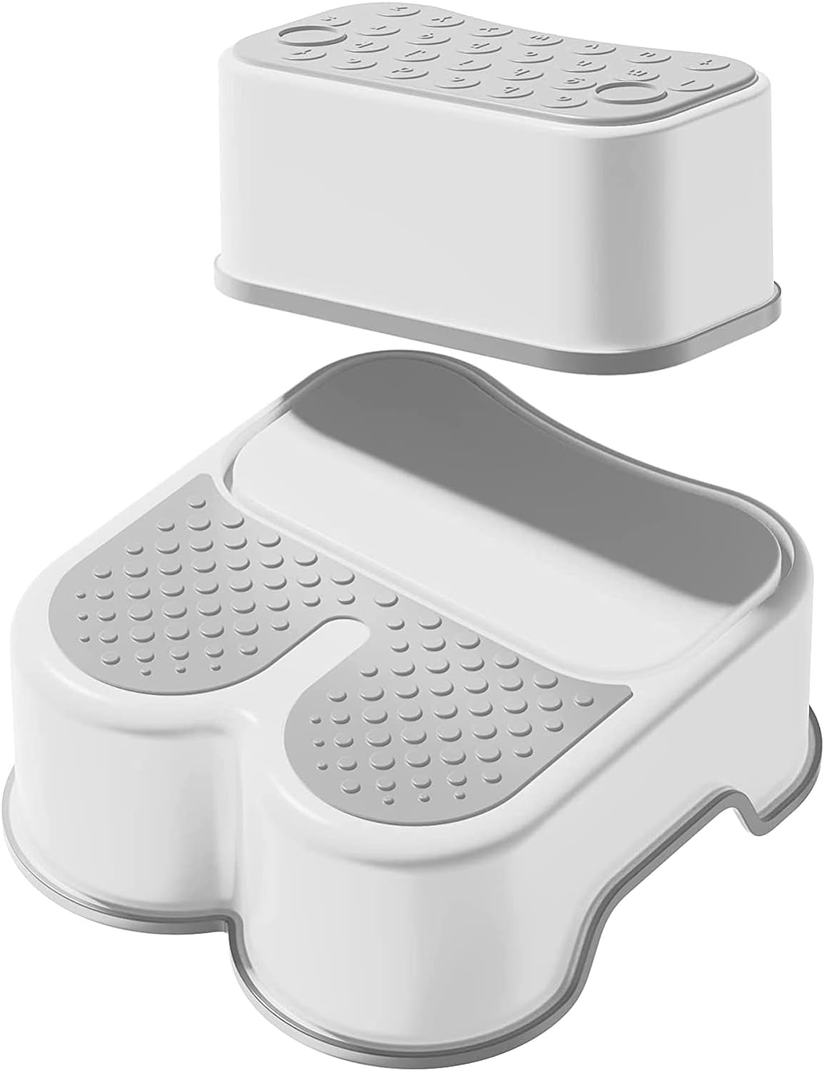 Uandhome 2 in 1 anti Step Stools for Kids and Adults, Toddler Step Stool for Toilet Potty Training, Detachable Potty Stools with ABC and Handles, Anti-Slip Stackable Double up Two Foot Step Stool for Bathroom, Kitchen Toilet Potty (Grey) image number 6