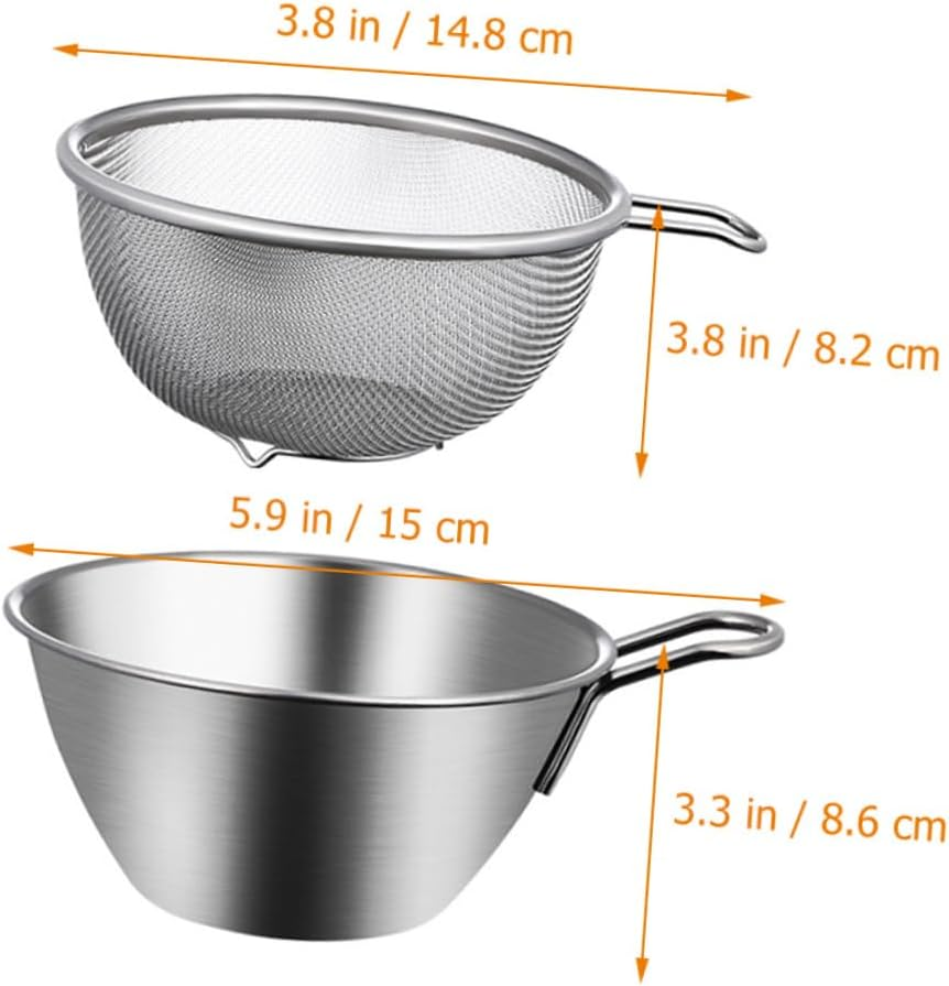 1 Set Stainless Steel Mixing Bowls Metal Mixing Bowls Metal Colander Salad Mixing Bowls Food Strainer Stainless Steel Colander Rice Colander Steel Strainer Sieve Small Water Filter image number 5