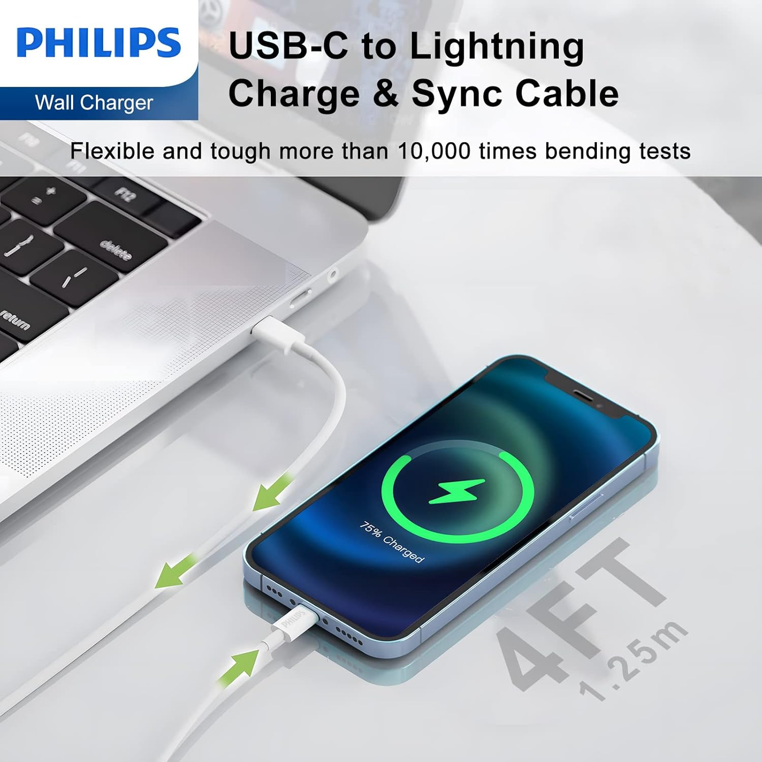 Philips USB a + USB C Wall Charger Adapter Plug 20W Dual Port Fast Charging |Safety | SAA Approved| Australia Standard| Compatible with Iphone 16/15/14/13/Pro/Pro Max| Ipad (White, 20W with C Cable) image number 2