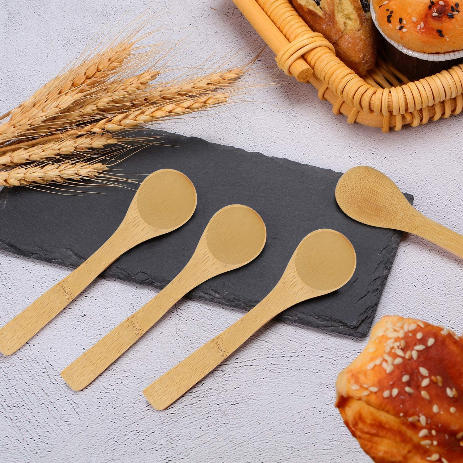 5Pcs Small Wooden Spoons, Mini Bamboo Condiment Salt Spoons Tasting Spoons Honey Teaspoons for Seasoning Coffee Tea Sugar Jam image number 1
