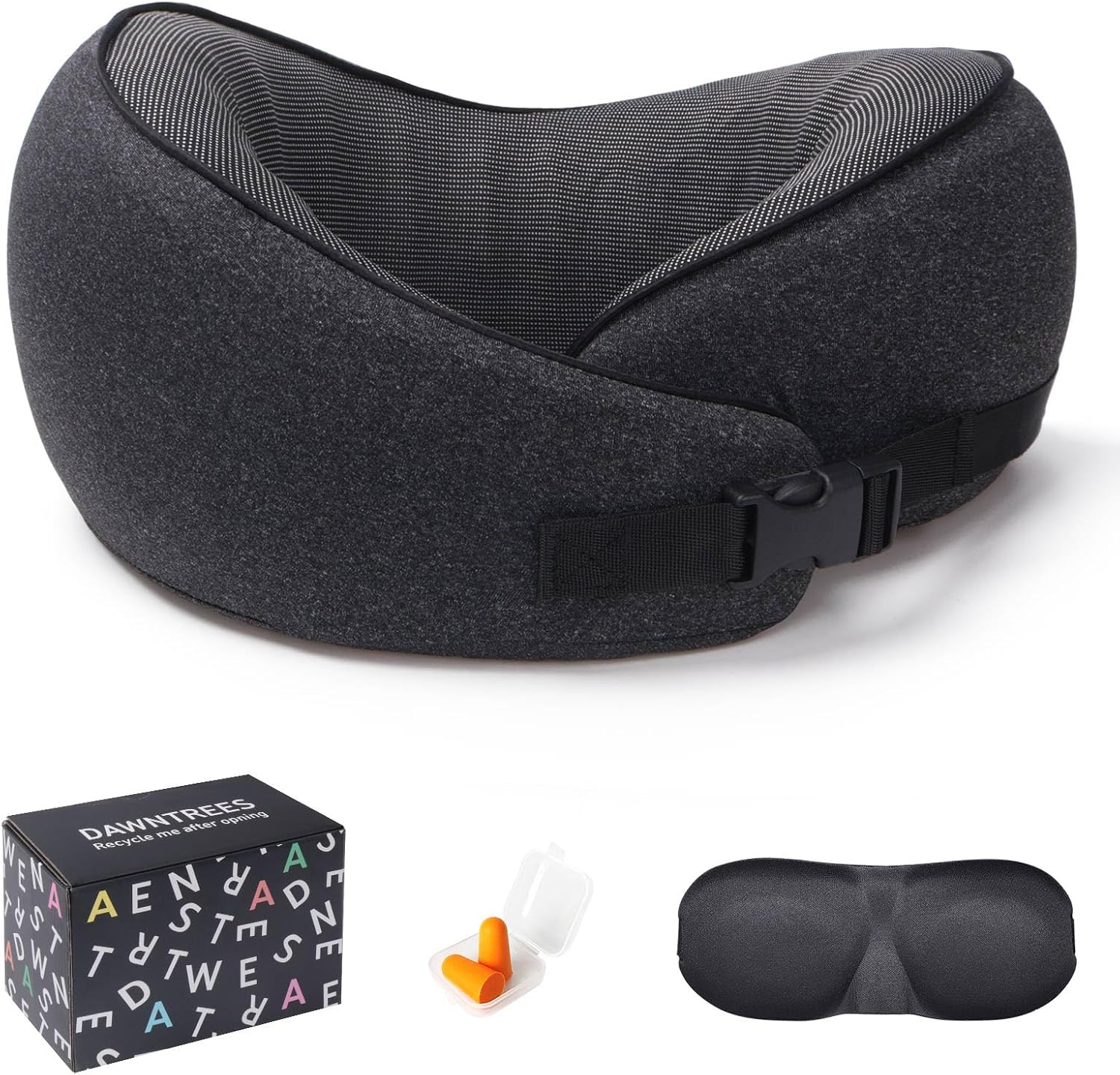 DAWNTREES Travel Pillow Neck Support, Memory Foam Neck Pillows for Travel Airplane,Business Trip with Luxury Bag,Travel Kit with 3D Eye Masks,Earplugs.