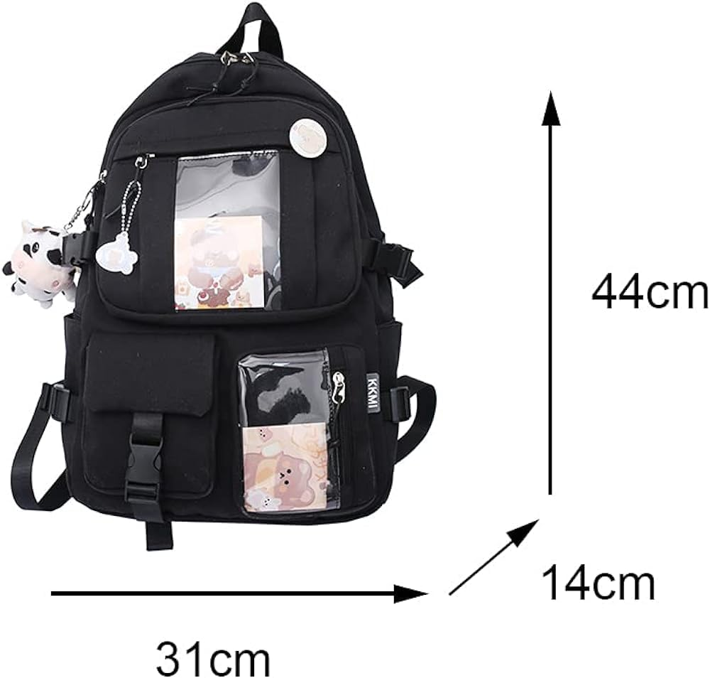 Kawaii Backpack with Pendant, Large Capacity Cute Bear Accessories Backpack for School Multi Pocket Rucksack for Teen Girls Cute Kawaii School Backpacks - Beige image number 2