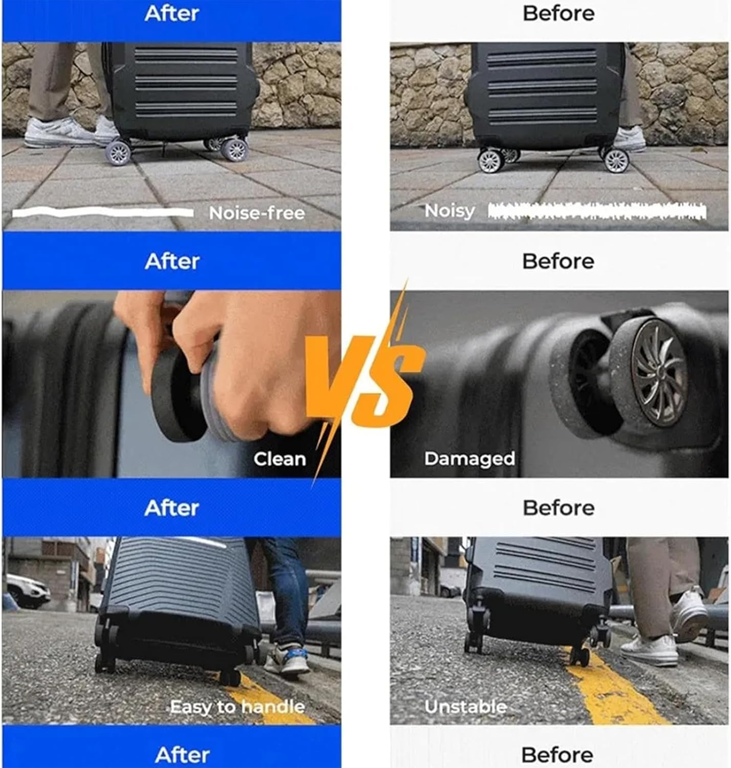 16Pcs Luggage Wheel Covers,Silicone Luggage Wheel Protector Covers for Most Spinner Suitcases or Office Chair Caster,Durable,Mute and Shock Absorption, Black+Orange