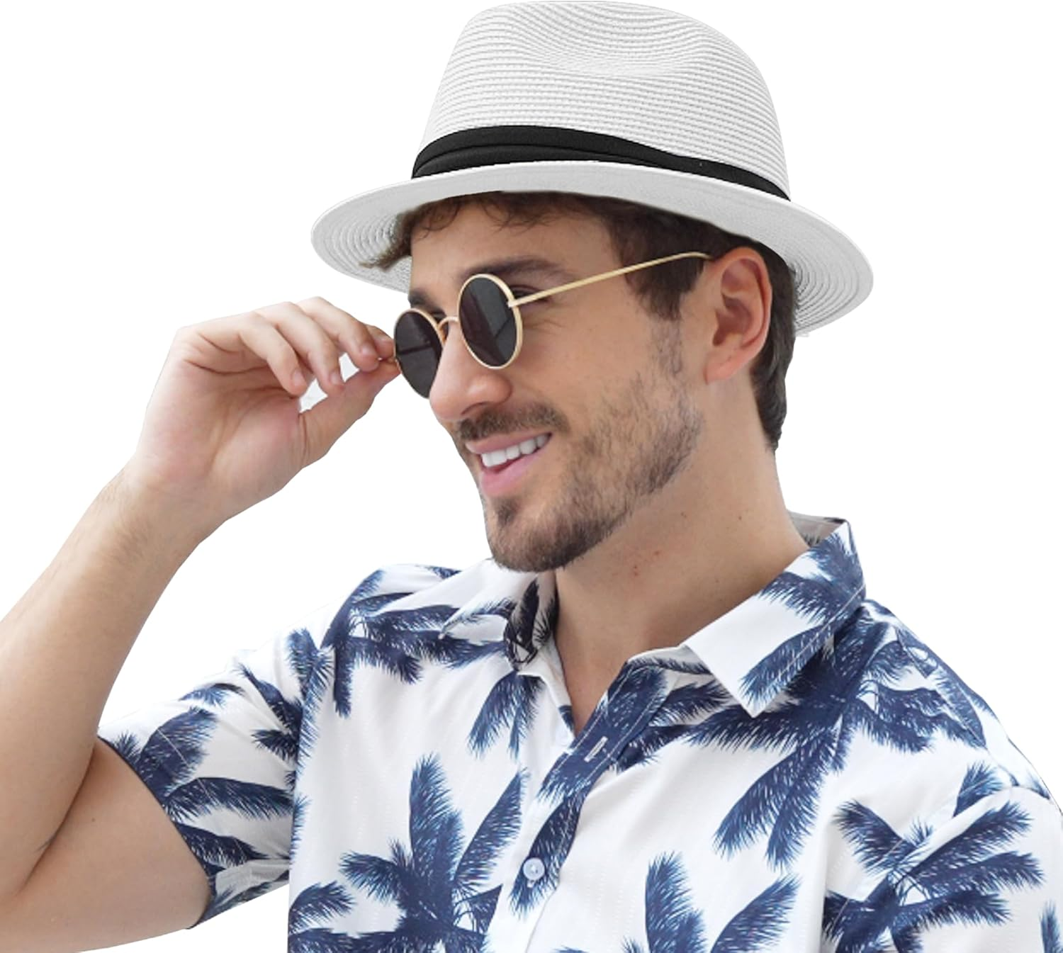Panama Hat Straw Fedora Hat for Men Women Packable Short Brim UPF 50+ UV Sun Protection Summer Beach Hat