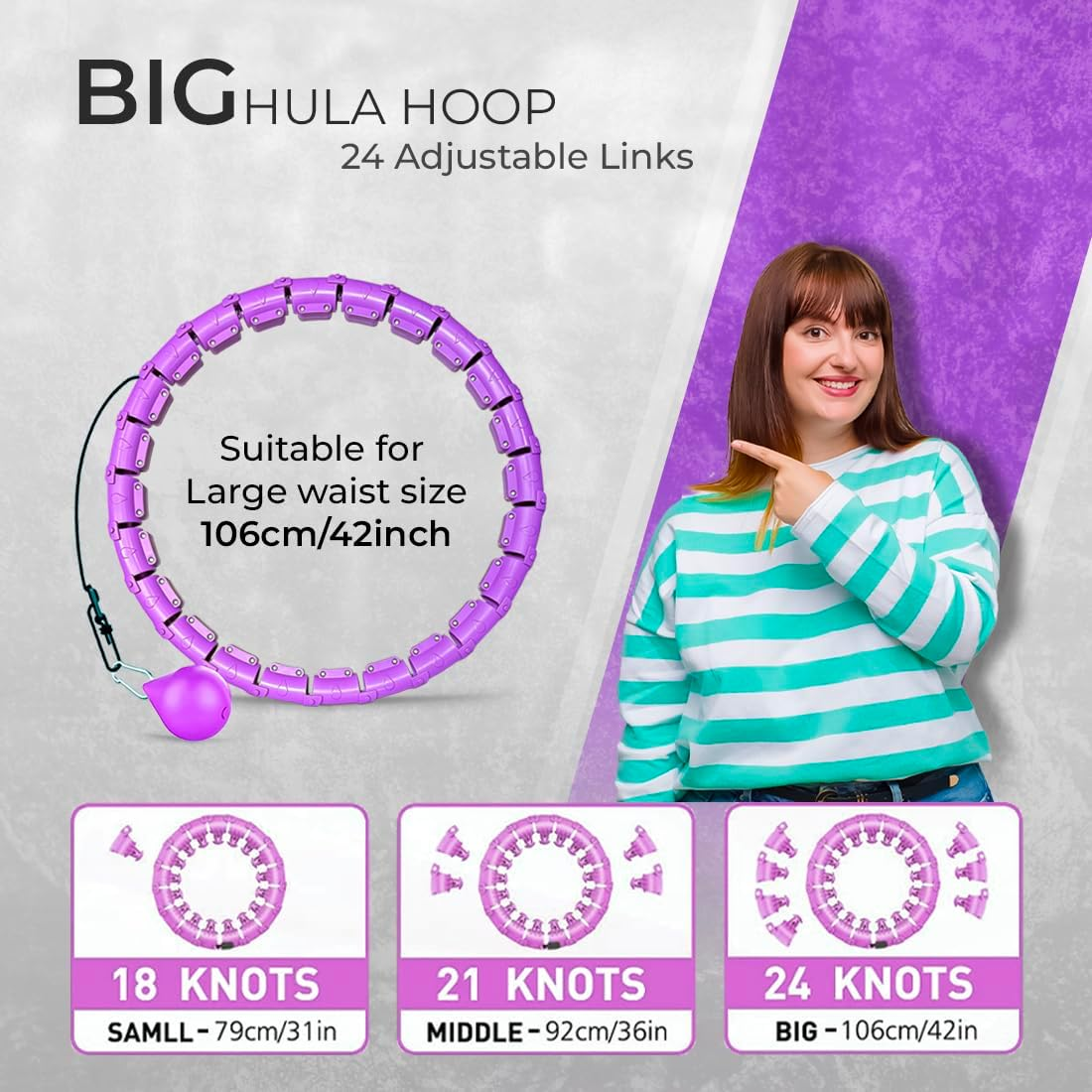 Weighted Hula Hoop Infinity Smart Hoops with Counter 22"-44" Inch Hula Hoops 2 in 1 Abdomen Fitness Message Exercise Equipment Non-Fall Exercise Adjustable Hoops image number 3