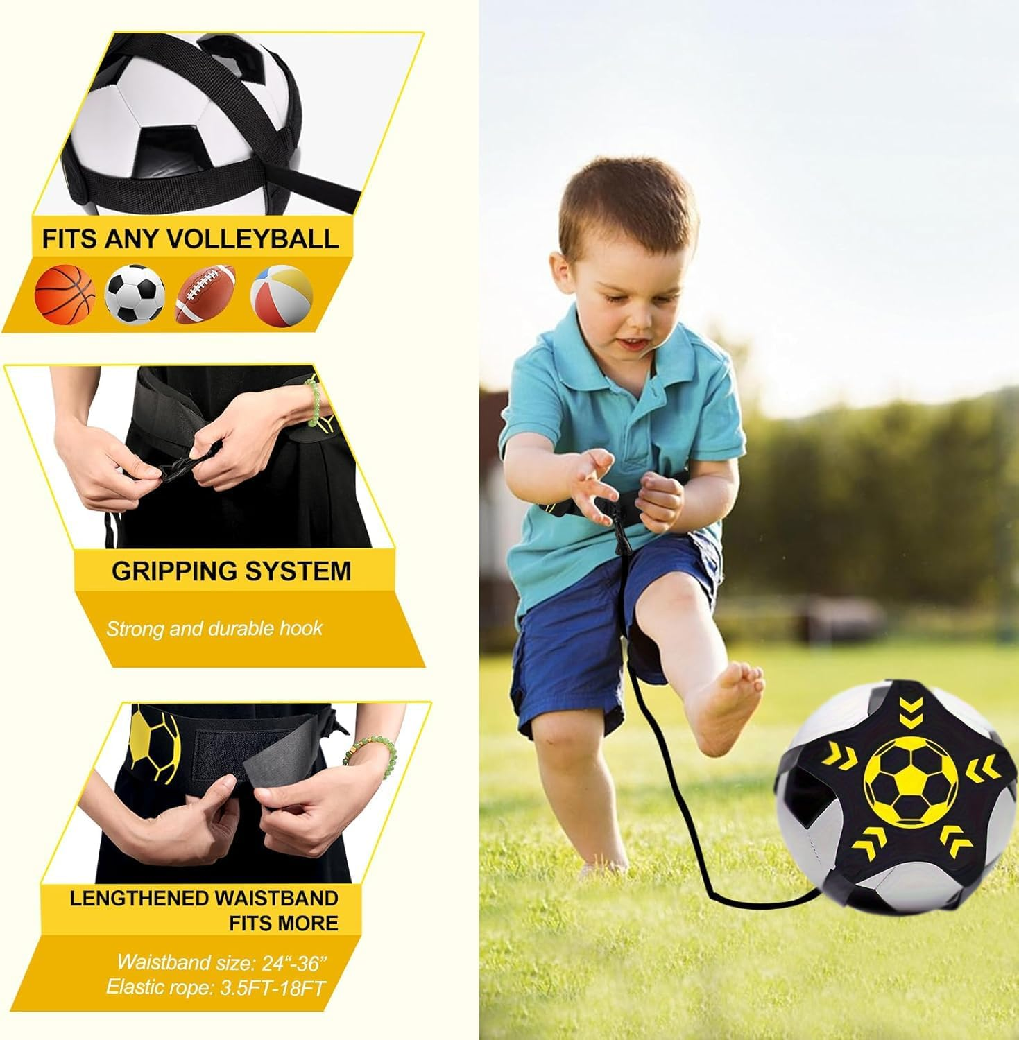 Soccer Training Belt,Soccer/Volleyball/Rugby Trainer,Hands-Free Adjustable Solo Soccer Trainer - Fits Ball Sizes 3, 4, and 5 image number 1