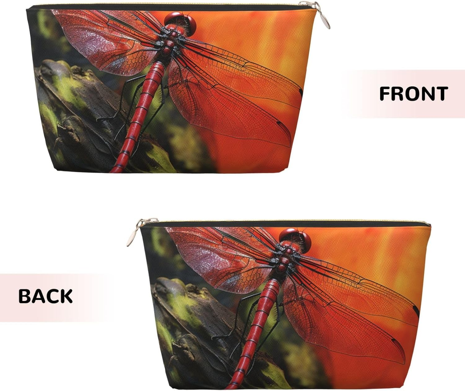 SDTYKHJ Large Capacity Makeup Bag for Women, Waterproof Portable Shaving Bag, Small Toiletry Bag, Red Dragonfly, Leather Cosmetic Organizer Bags for Travel, Gold, One Size image number 4