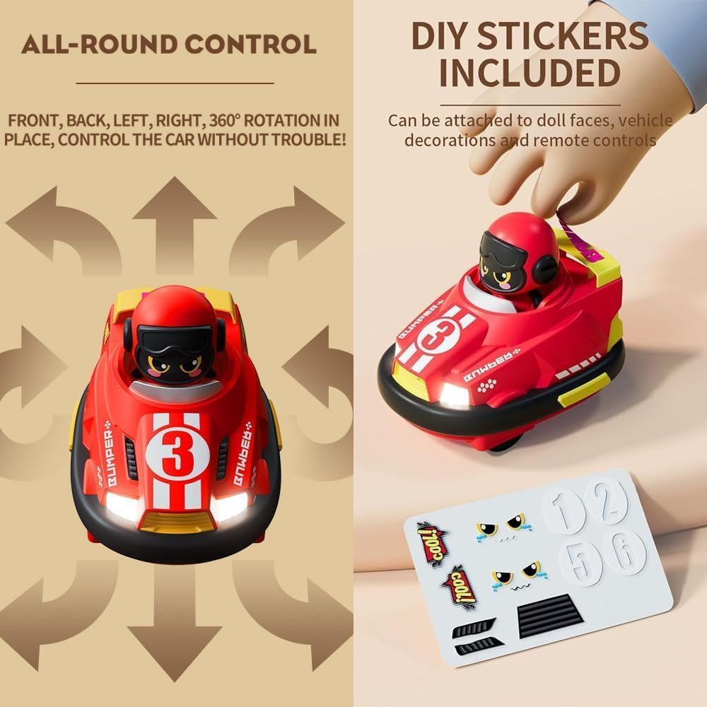 B-Qtech 2 Pack Remote Control Cars Toys for Kids, Speed Cars Games, RC Battle Bumpers, Cartoon Cars with Music & Light, Christmas Birthday Gifts image number 5