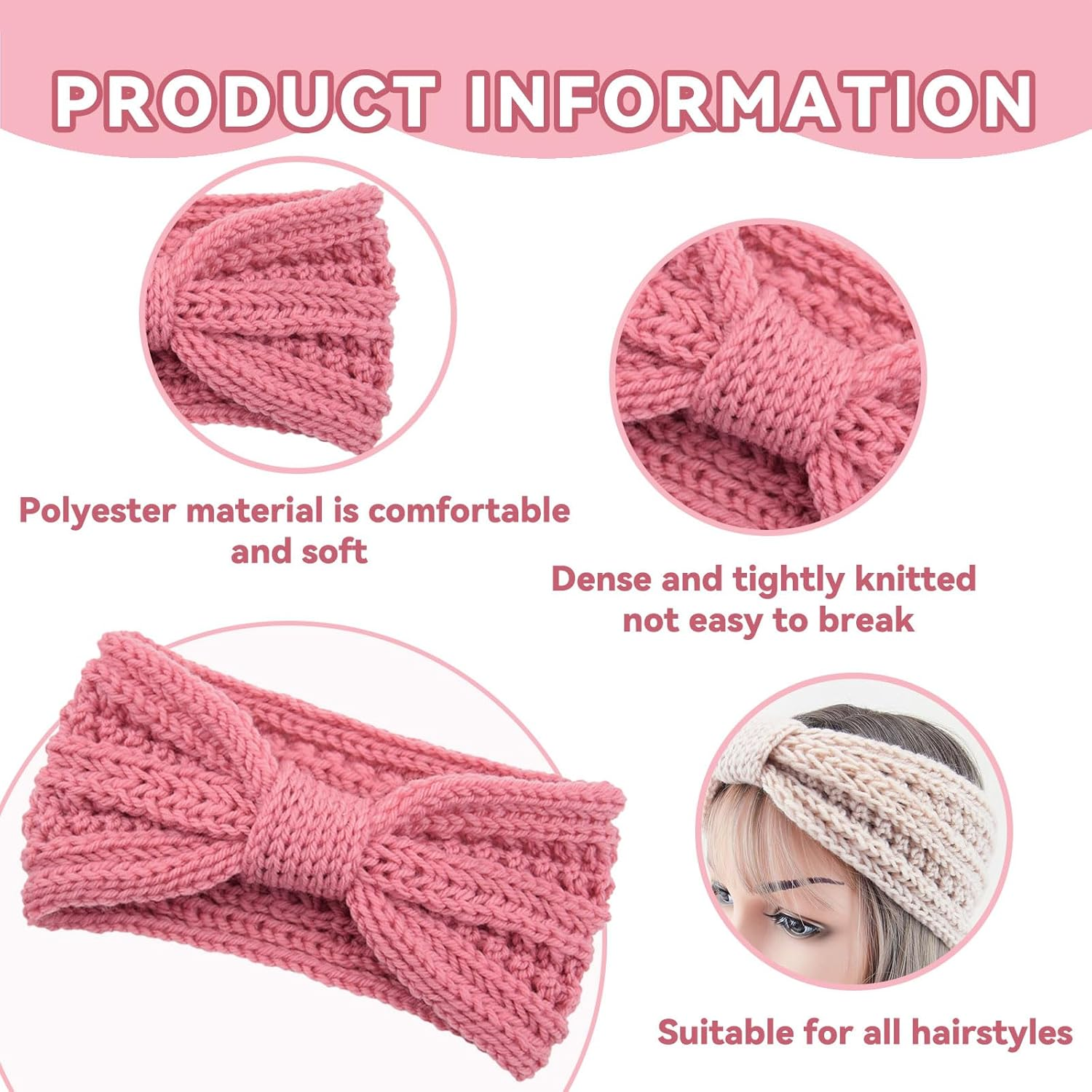 WJWINER Women'S Headband, 4 Piece Headband, Women'S Winter Headband, Girls' Winter, Suitable for Girls and Women to Keep Warm in Autumn and Winter image number 5