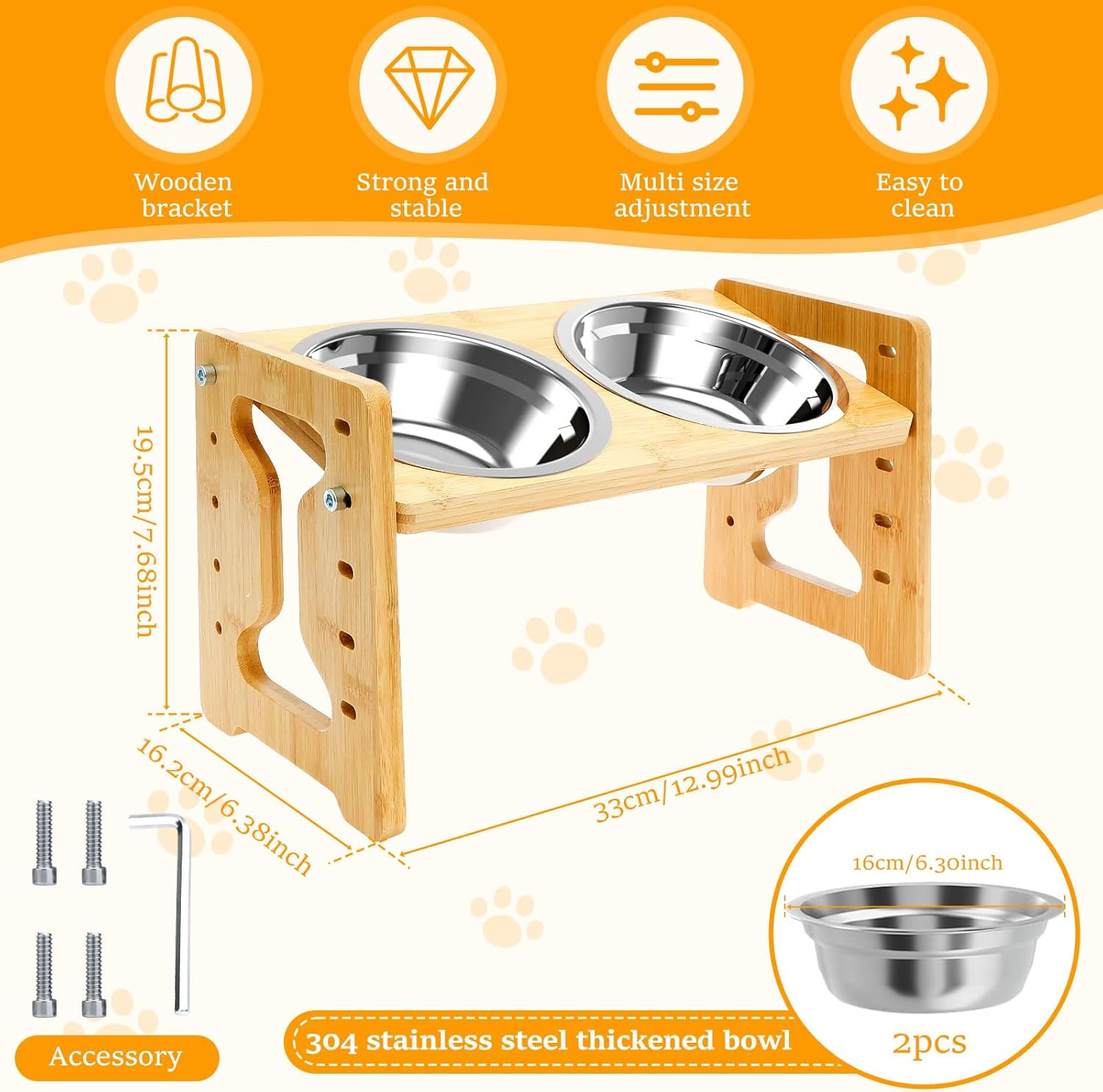 Elevated Dog Bowls, 5 Adjustable Heights Raised Dog Bowl Stand, Ranging from 2 Inches to 7.7 Inches, with 2 Stainless Steel Bowls and anti Slip Feet, for Small Medium Large Pets Dogs Cats image number 2