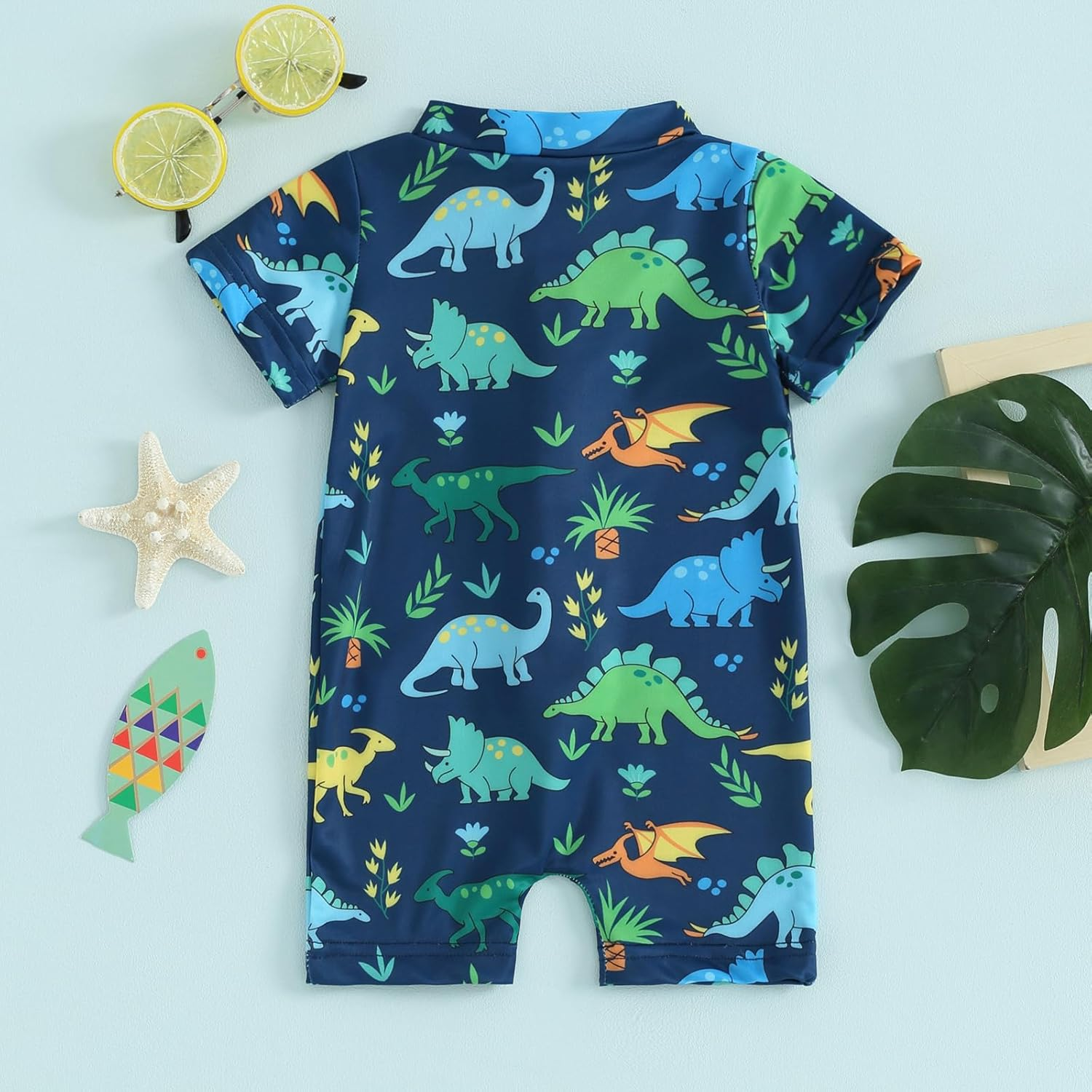 Baby Boy Swimsuits Short Sleeve One Piece Beach Swimwear Zipper Rash Guard Toddler Infant Bathing Suits image number 5