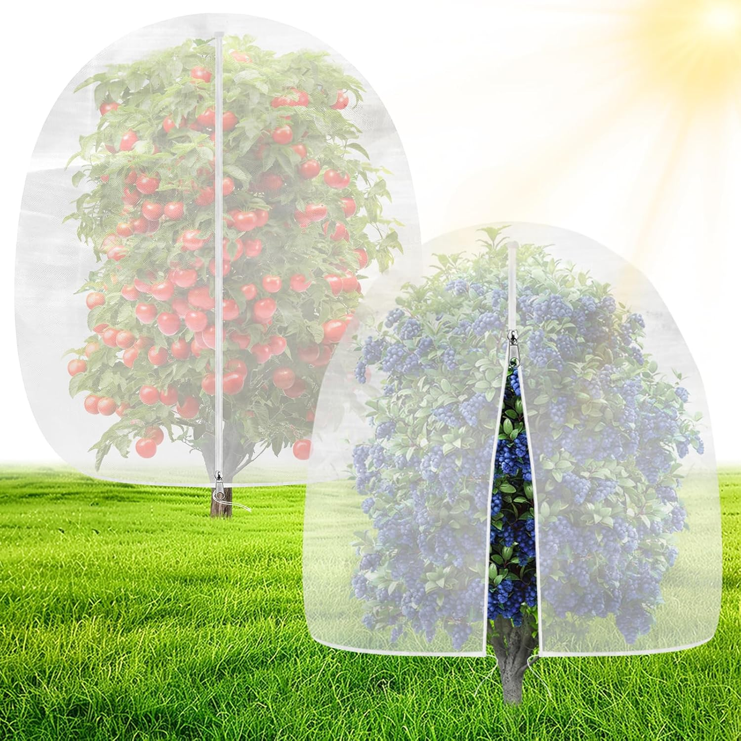 OZMI Blueberry Bush Netting Cover Large Fruit Tree Garden Plant Protector with Zipper & Drawstring, Plant Covers Protection Mesh Net Bags for Fruit Tree Blueberries Bush Tomato Flowers 8 X 8 FT(2 Pcs) image number 5