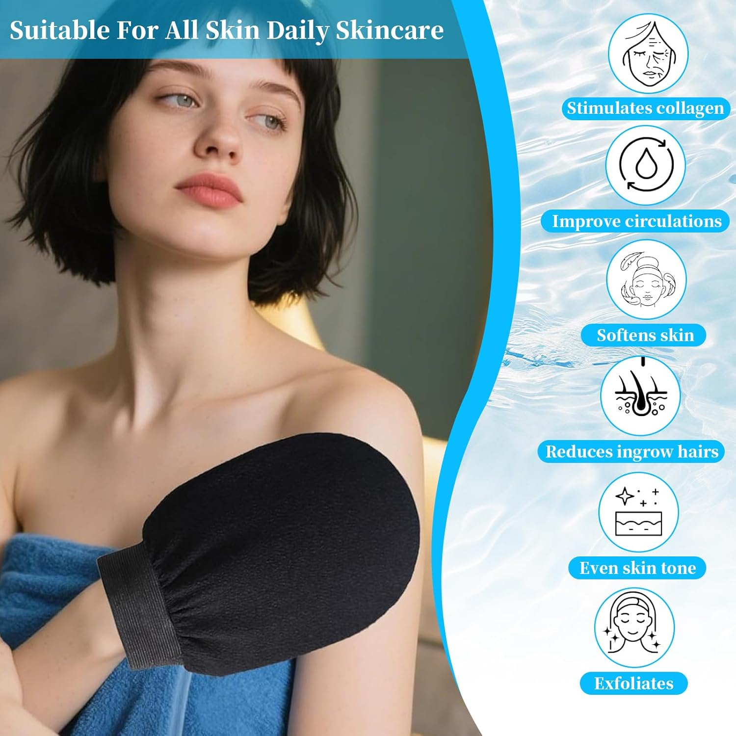 4 PCS Exfoliating Gloves, Bath Glove for Deep Cleansing Body, Dual-Sided Exfoliating Gloves for Effective Dead Skin Removal, Suitable for All Skin Daily Skincare, Clean Pores, Unisex (Black, 15X21Cm)