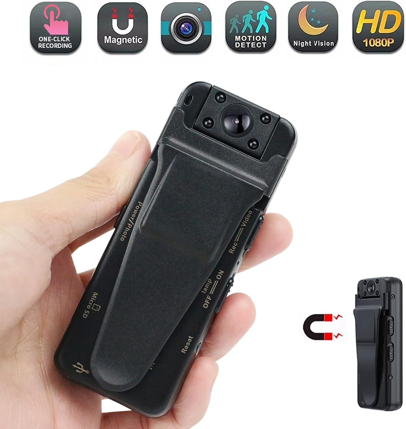 Body Camera, 1080P HD Infrared Night Vision Mini Camera, Mini Law Enforcement Recorder with 32GB SD Card 180&deg; Rotating Lens, Portable Wearable Camera for Cycling, Traveling, Outdoor Safety