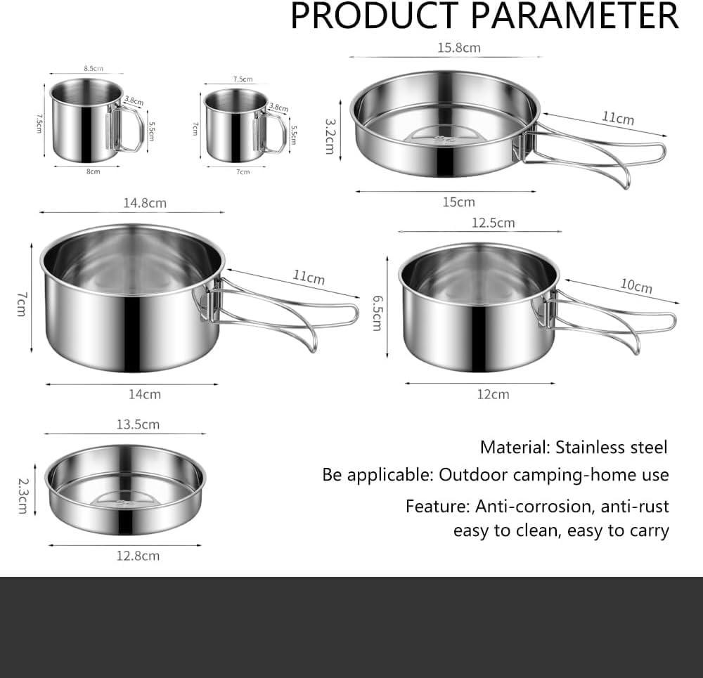 ABDULWEN Outdoor Hiking Picnic Stainless Steel Camping Tableware Kit with Camp Dishes, Cooking Utensils Accessories, Plates and Dinnerware Set