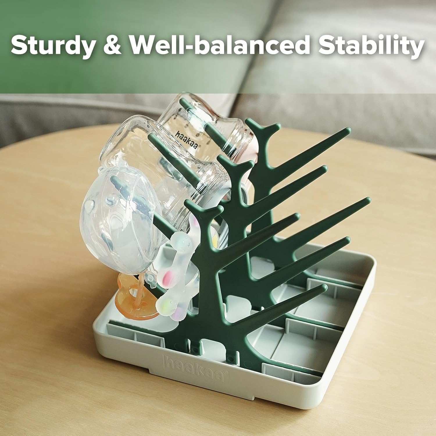 Haakaa Baby Bottle Drying Rack, Space Saving Bottle Drying Tree for Bottles/Pump Parts/Pacifiers and Other Baby Essentials, Easy-Store Dryer Rack Great for Home & Travel, BPA Free (Forest Green) - Forest Green image number 5