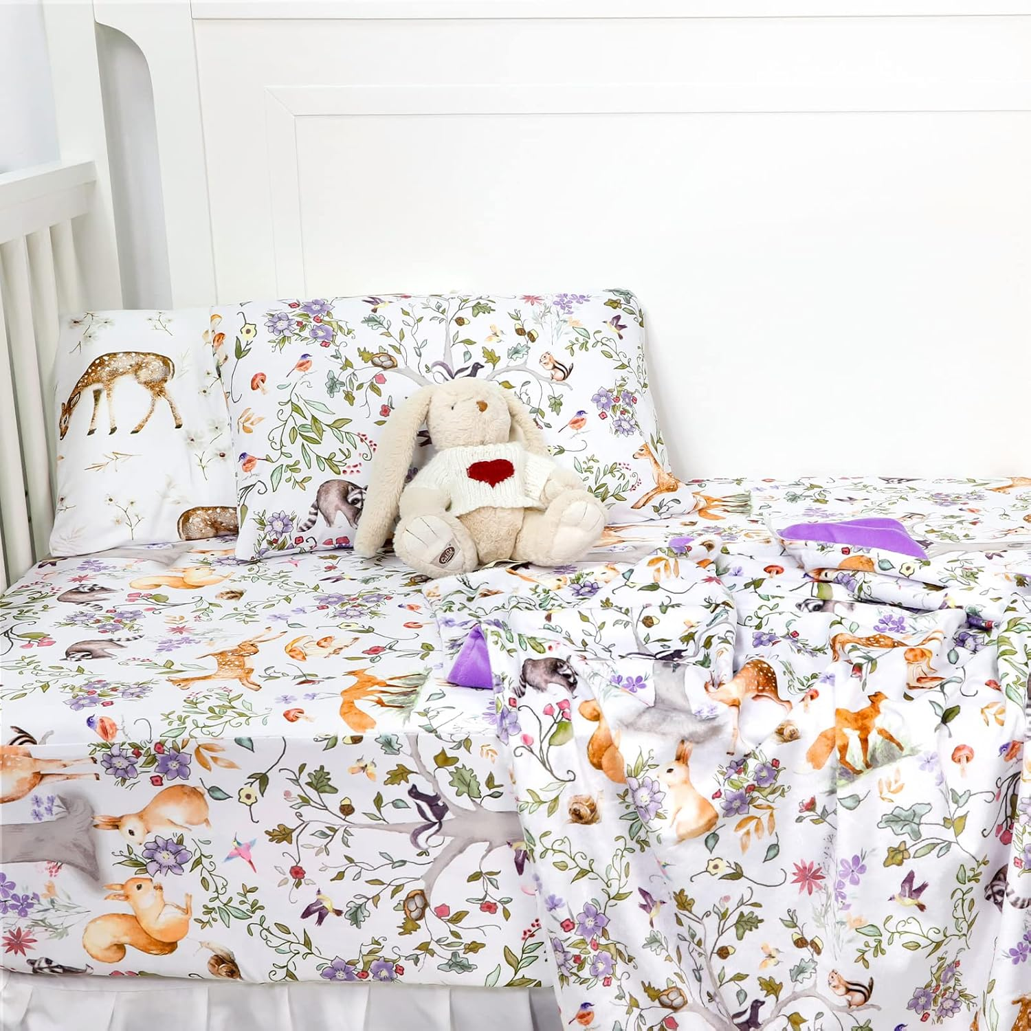 Fitted Crib Sheet 2 Pack, Crib Sheets 28"X 52" for Boys & Girls, Super Soft Breathable Toddler Bed Sheets for Standard Crib & Toddler Bed Mattress, Woodland Animal image number 5