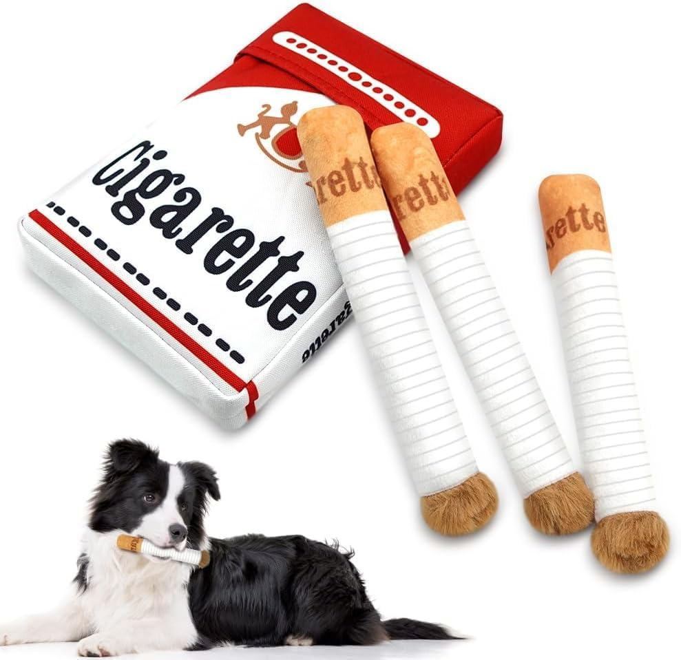Interactive Cigarettes Dog Toy, Imitate Cigar Chew Toys Interactive Giggles Plush Dog Toys, Pitbull Husky Frenchie No Stuffing Puppy Toys for Small to Medium Breed, Dog Accessories Boy Gift image number 1