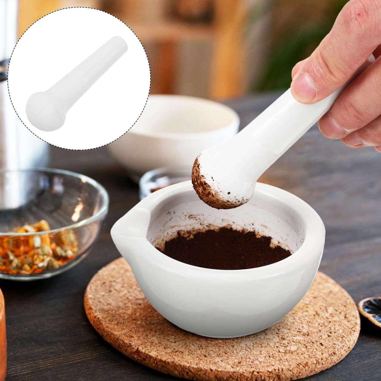 Ceramic Food Grinding Pestle Rod - Multi-Functional Garlic Crusher, Manual Baby Food Grinder, Handheld Medicine Pestle, 9Cm, White image number 3