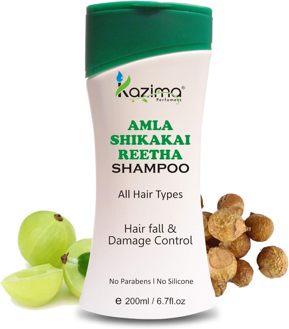KAZIMA Amla Shikakai Reetha Shampoo (200Ml Pack of 2) with Milk Protein, Multivitamins for Hair Fall and Damage, Fast Hair Growth, Healthy Scalp, Removes Dandruff & Lice image number 1