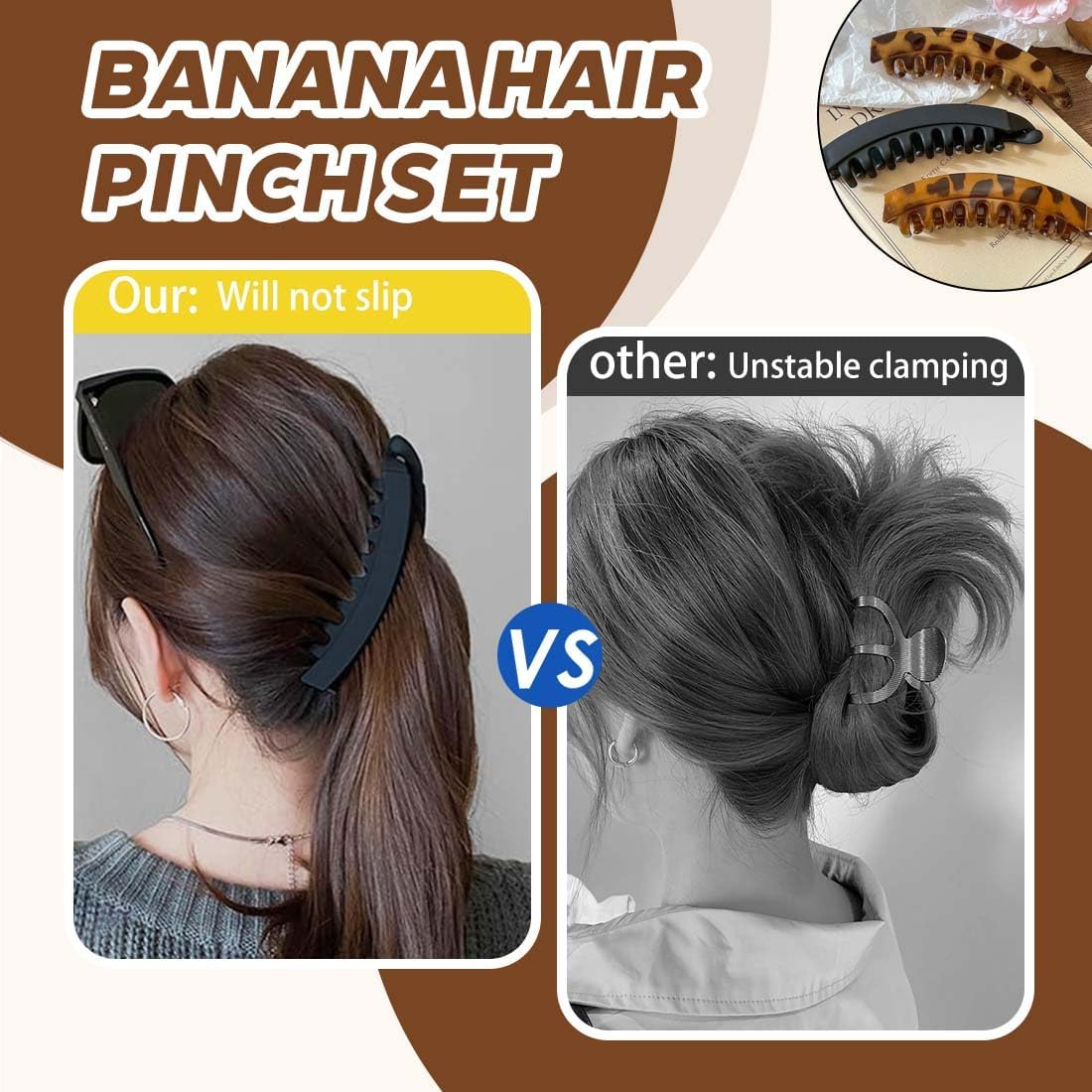 Pack of 10 Non-Slip Ponytail Hair Clips for Women and Girls with Thick Hair, Banana Clips Hair Holder, for Tying Ponytails, Banana Clip image number 1