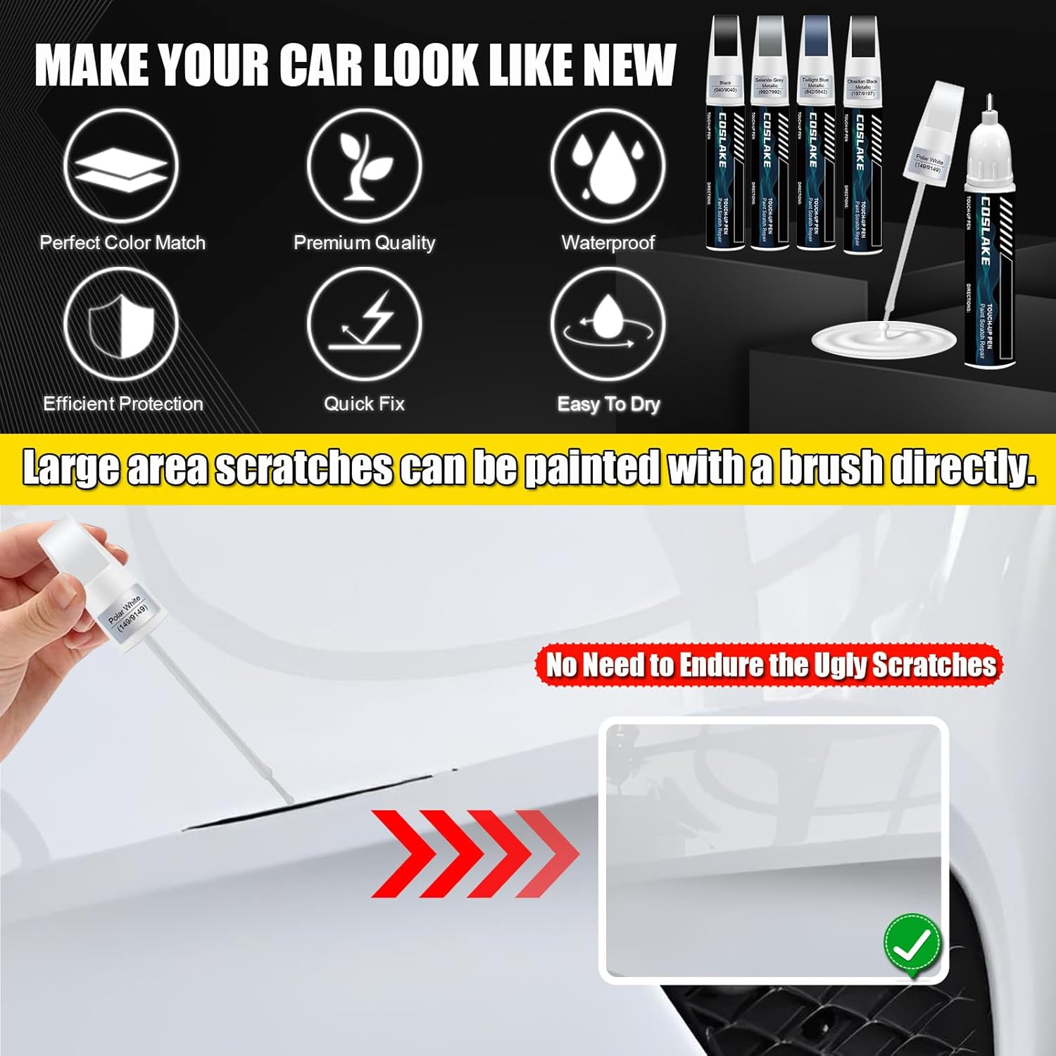 Car Touch up Paint(Obsidian Black Metallic(197/9197)) for Mercedes-Benz, Car Paint Scratch Repair Kit, Quick & Easy Solution to Repair, 2 in 1 Scratch Remover Pen with Color-Matched image number 2