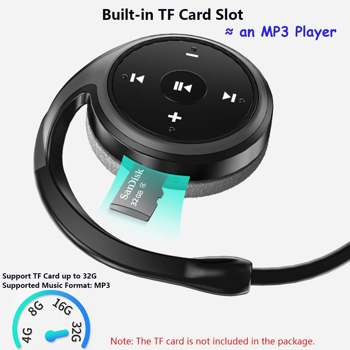 Bluetooth Wireless Headphones Sport Over-Ear Headset MP3 Player Earphones, Support TF Card & FM Radio, Lightweight Foldable Stereo Headset Noise Canceling for Running Driving Gym Red image number 3