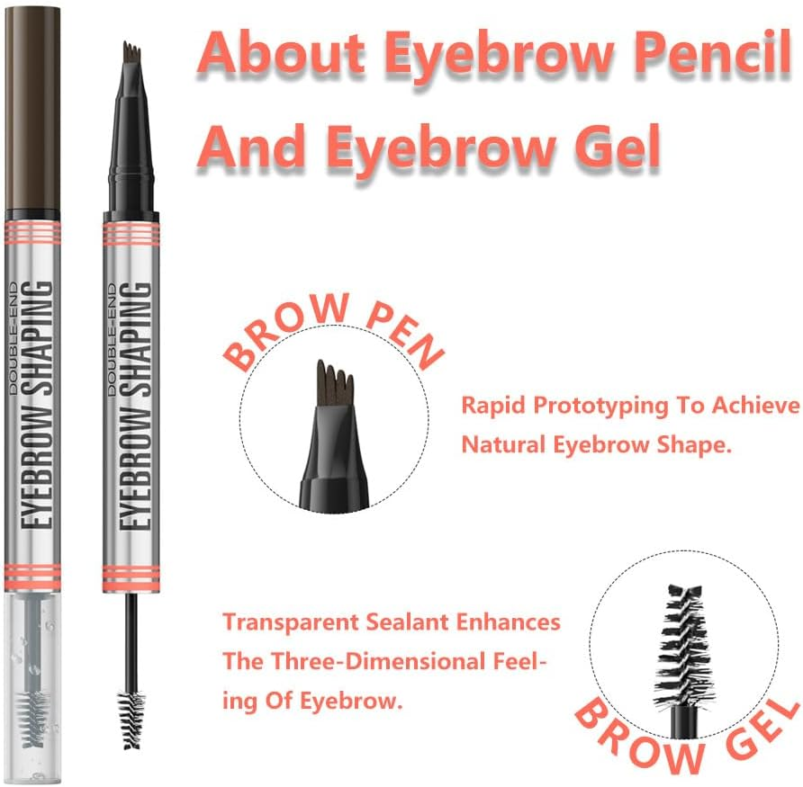 Wimode 2-In-1 Magic Eyebrow Pencil,Microblading 4-Fork Tip Liquid Eyebrow Pen with Eyebrow Brush Gel Waterproof Eyebrow Pencil Create Natural Hair-Like Brows Long-Lasting(4#Black) image number 3