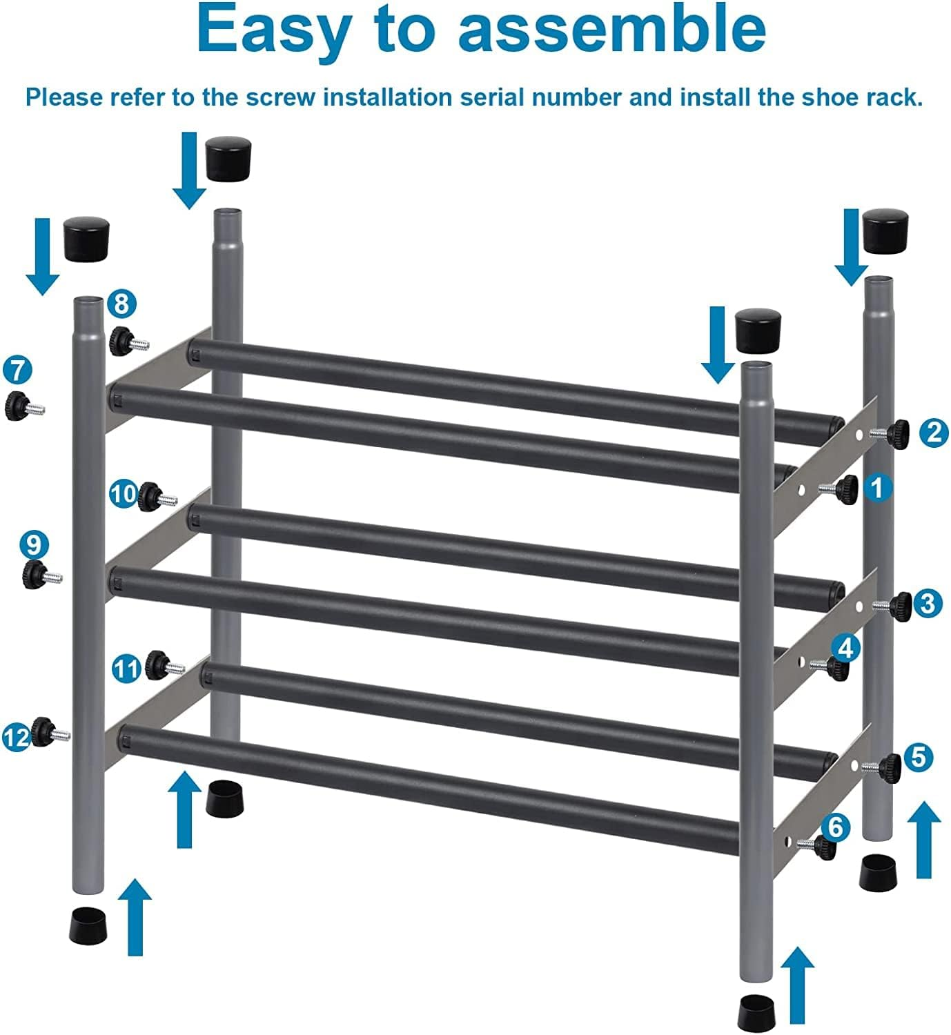 3-Tier Expandable Shoe Rack Stackable Shoe Organizer Adjustable Metal Iron Shoe Shelf, Free Standing Storage for Closet Entryway Doorway Bedroom Footwear image number 1
