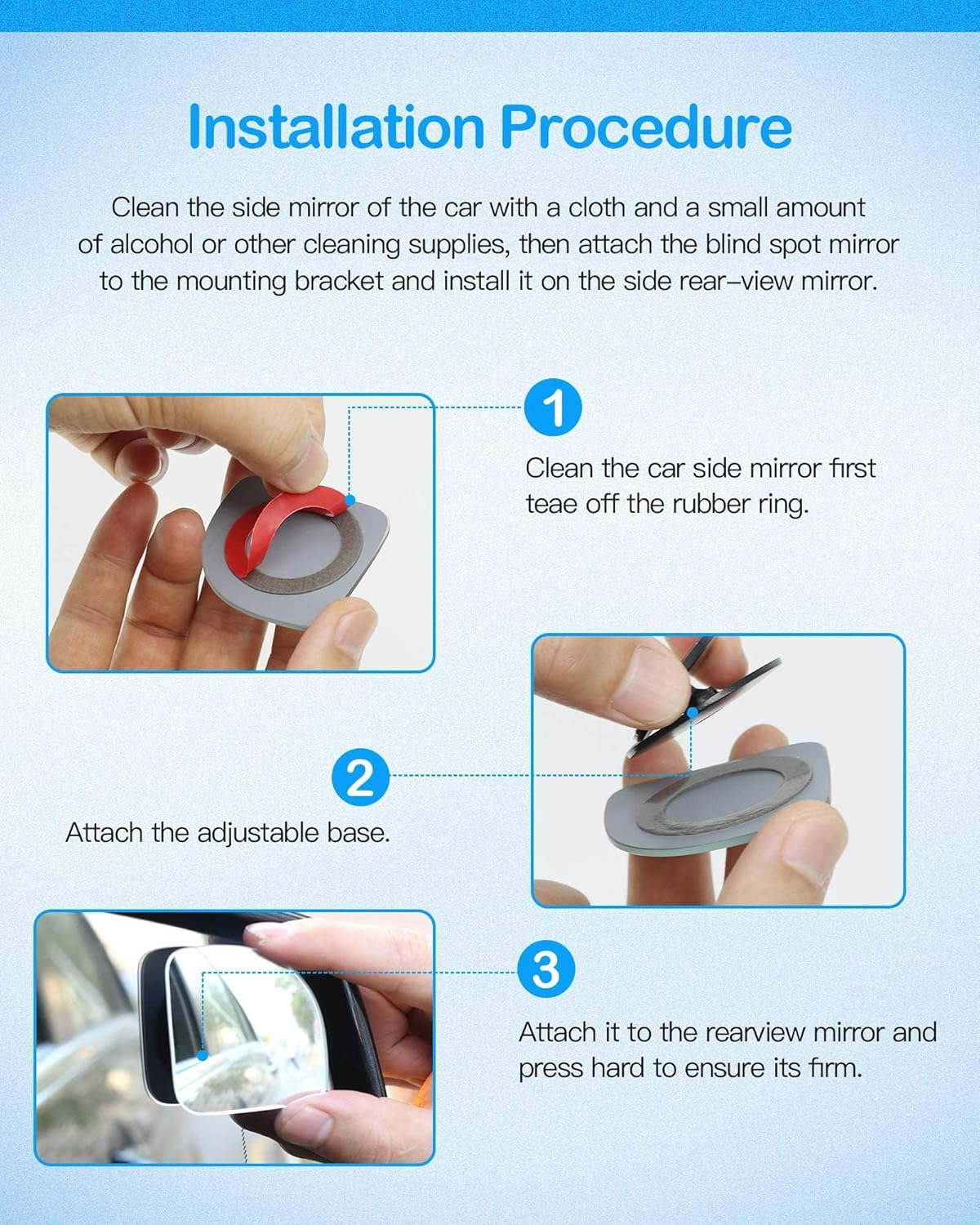 2Pcs Fan Shaped Blind Spot Mirror, 360 Degree Adjustabe HD Glass Blind Spot Mirrors, Frameless Convex Rear View Mirror, for Any Car, Van, Suv and Trucks. image number 3