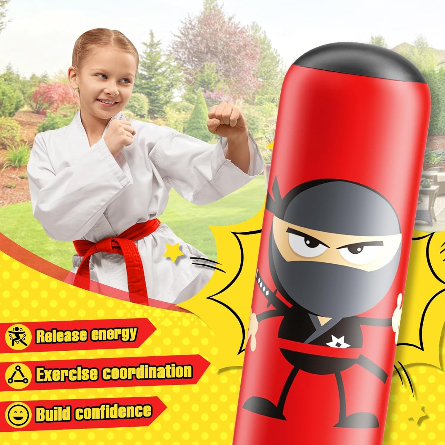 Inflatable Kids Punching Bag, Punching Bag Karate Gifts for Boys and Girls, Boxing Bag for Immediate Bounce Back for Practicing Karate, Taekwondo image number 1