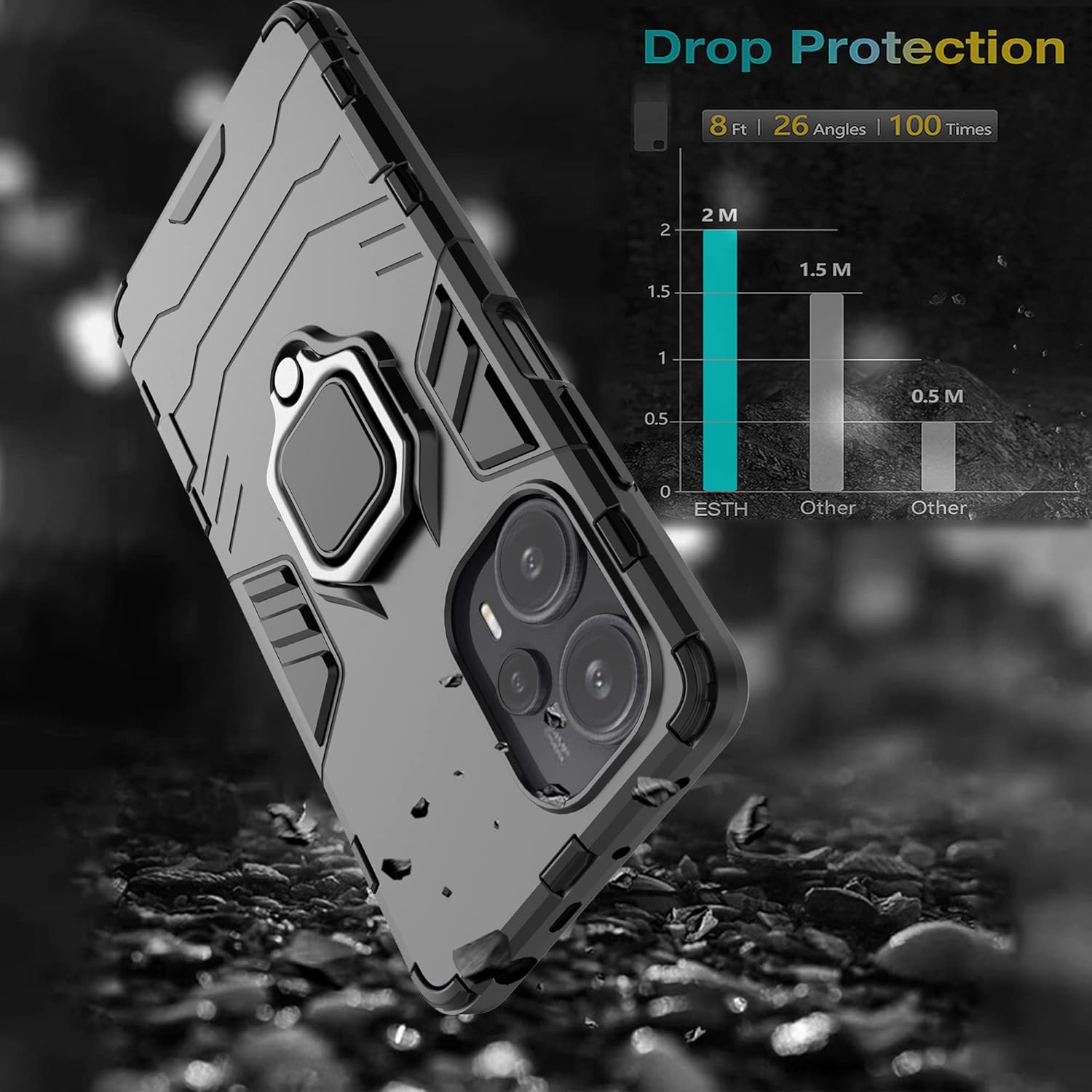 ESTH&reg; Compatible with Xiaomi Poco F5/Redmi Note 12 Turbo Case with 360&deg; Rotating Ring Stand Protective Case [For Mobile Phone Holder Car Magnet] Military Shockproof Mobile Phone Case, Blue