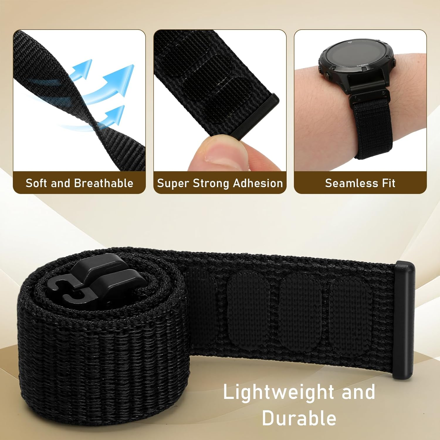 Relting 22Mm Quick Fit Nylon Bands Compatible with Garmin Fenix 8 47Mm/Fenix 7/6/5, Approach S62/S60, Solo Loop Sport Strap for Epix 2/Epix Pro 47Mm/Descent G2/G1 - Black image number 3