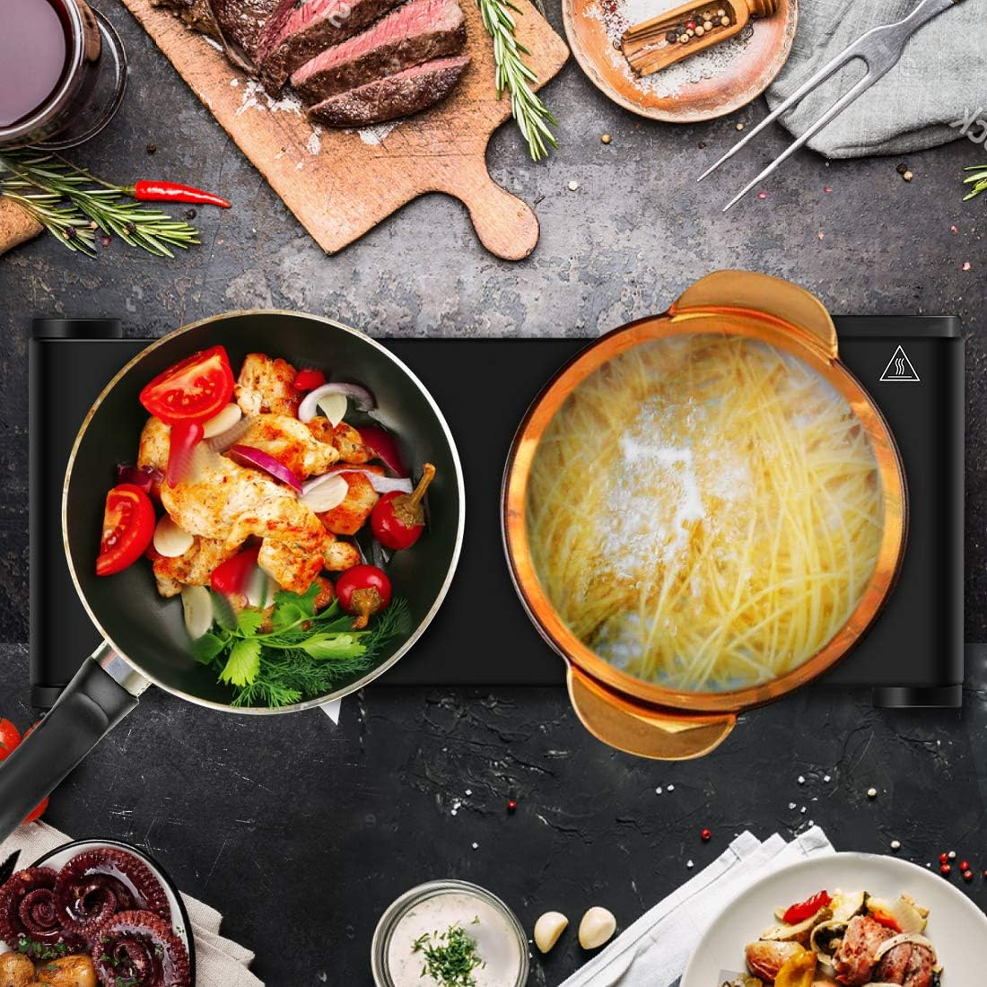 Double Hot Plate, CUSIMAX 2400W Electric Infrared Hotplate with Dual Temperature Controls, Portable Ceramic Electric Stove for Home, Camping and Caravan, Cooktop Burner Compatible for All Cookwares image number 4