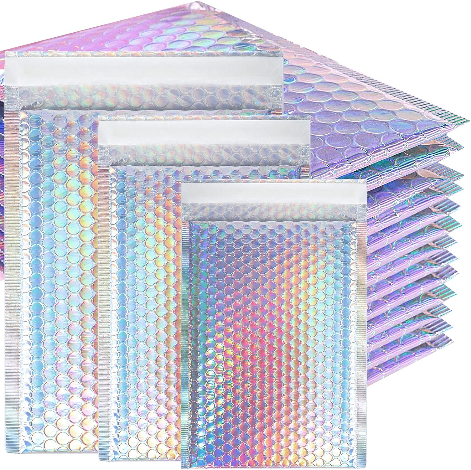 50 Pcs Metallic Bubble Mailers,Poly Padded Envelopes,Waterproof Self Seal Adhesive Shipping Bags,Foil Glitter Glamour Shipping Mailer,Holographic Cushion Envelopes for Mailing,Packing,Small Business