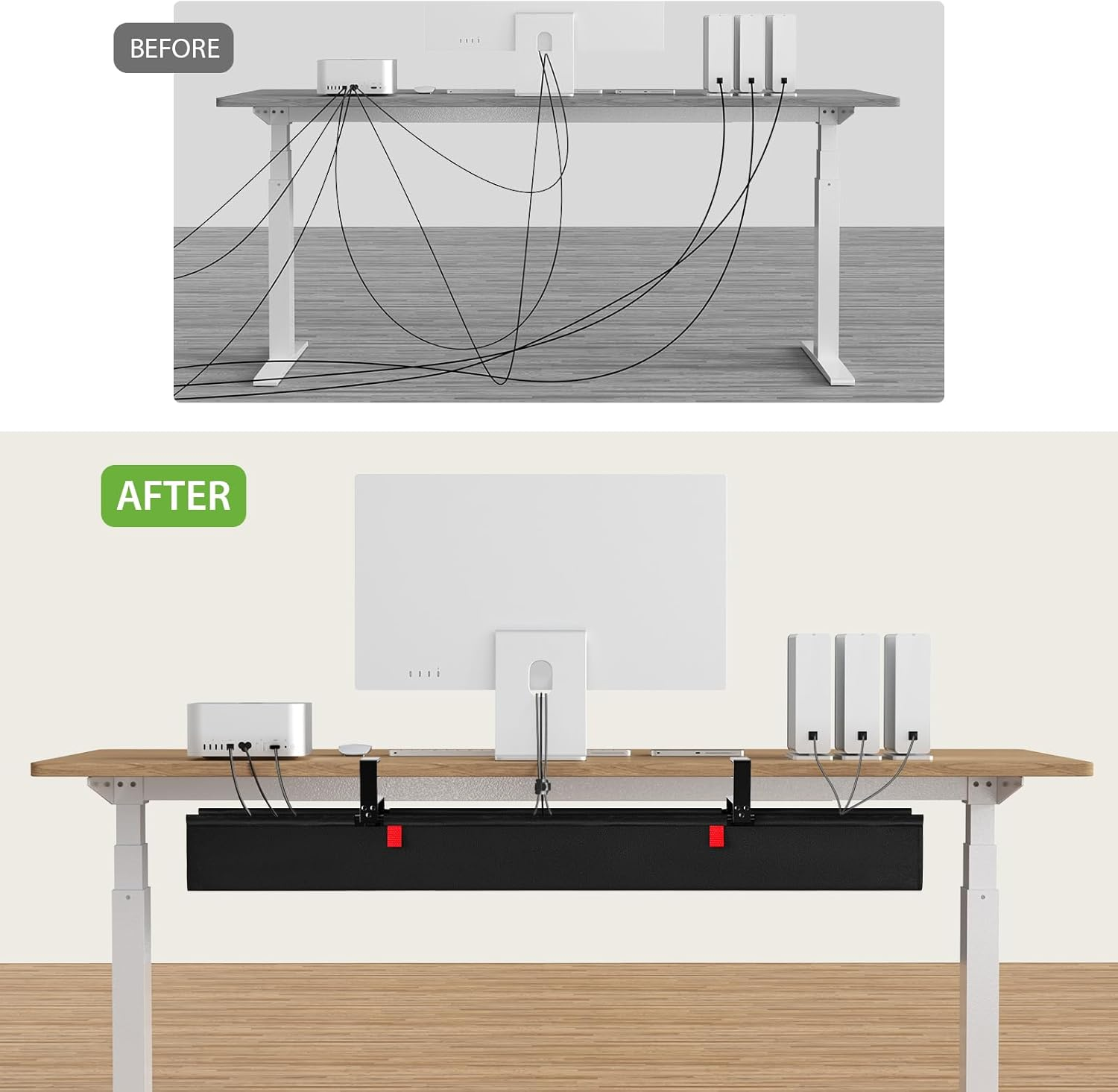 KEEGH Extra Large 48" under Desk Cable Management Tray - under Desk Cord Organizer - Clamp/Screw Mount - Support Upto 70Lbs - Desktop Wire Management - Gaming/Pc Cable Tray Cord Hiders for Office/Home image number 3