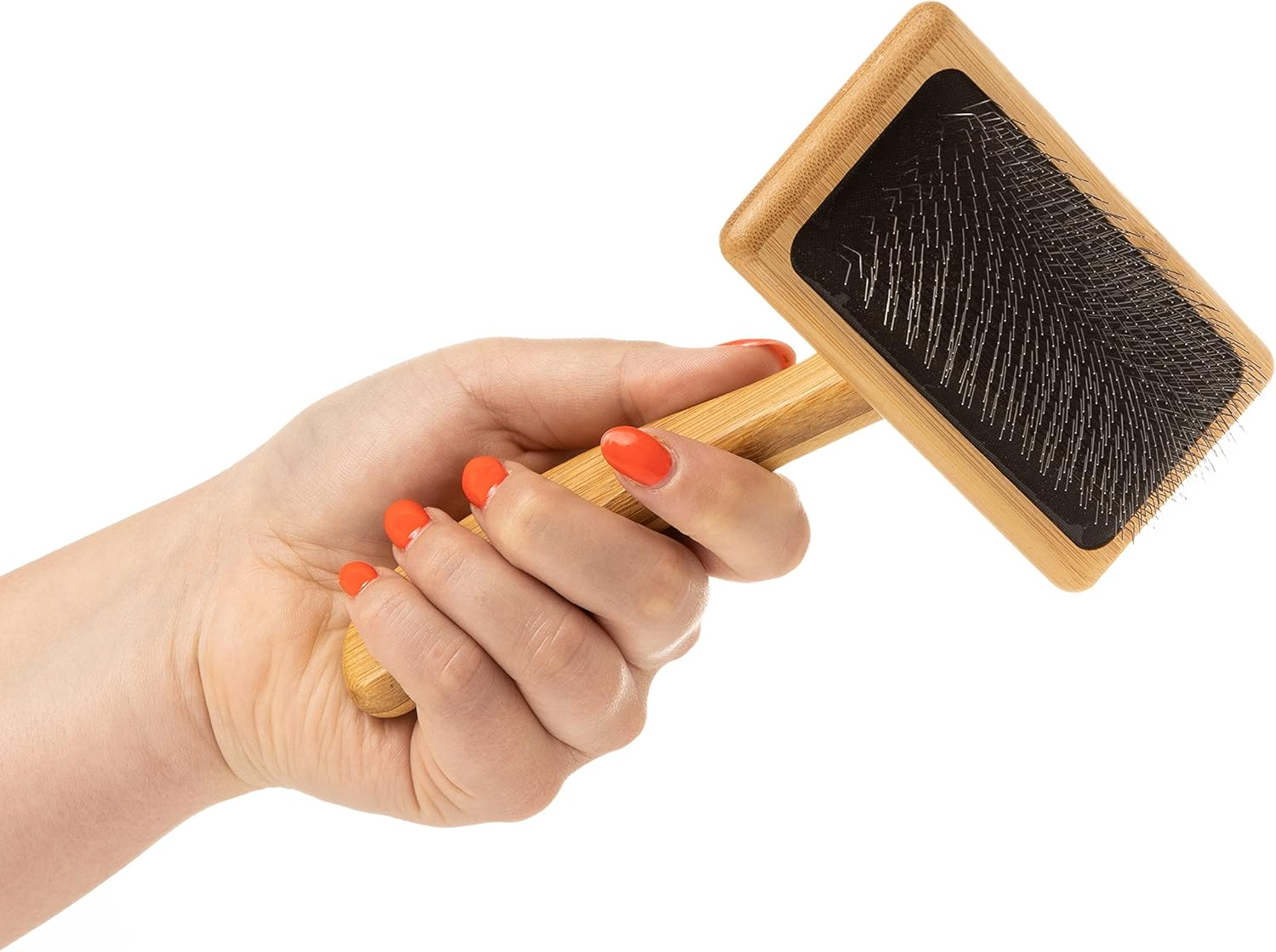 Mikki Bamboo Soft Pin Slicker Brush for Dog, Cat, Puppy, for Medium, Long and Curly Coats, Removes Knots, Tangles, Dead Hair, Handmade from Natural Bamboo, Medium image number 3