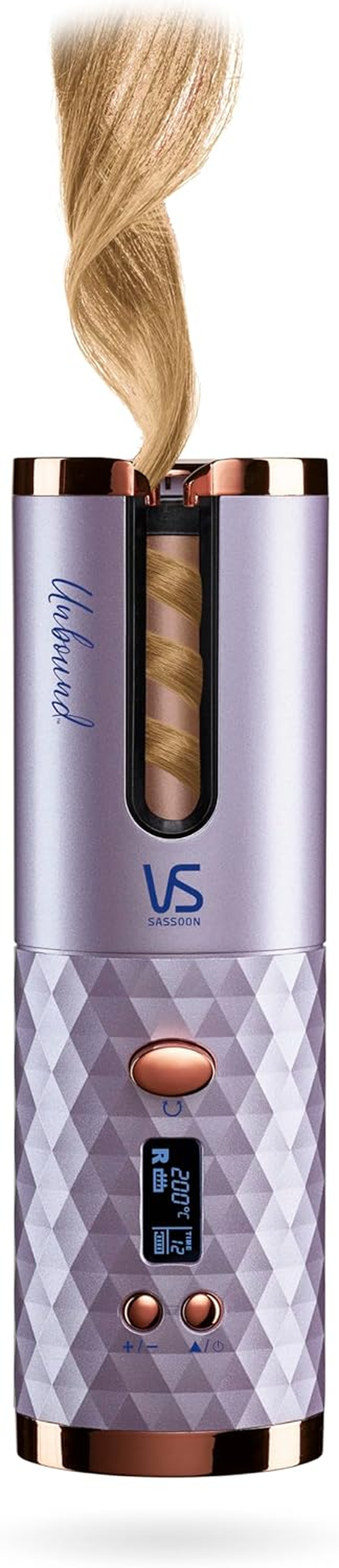 VS Sassoon Curl Secret&reg; Cordless Ceramic Auto Curler, Fast Heat Up, 2 Heat Settings, 3 LED Curl Presets, USB Charging, Cord Free Use for up to 40 Mins, anti Tangle Protection, 15Mm Barrel, Lightweight, Includes Travel Case, Sectioning Clips & Wide Tooth Comb. Metallic Grey/Gold (VSC1040A) image number 3