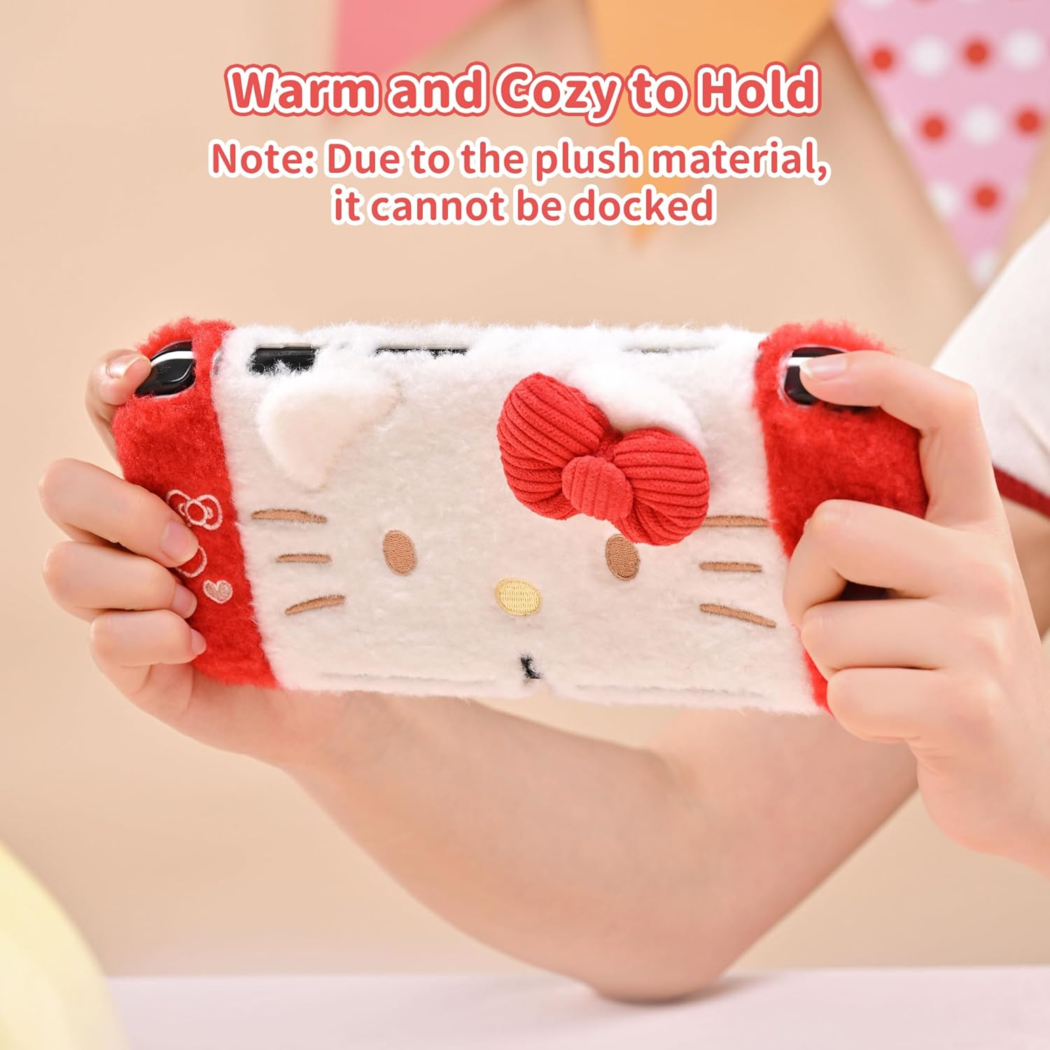 Kuitmor Plush Protective Case for Switch Oled,Kawaii Protective Shell,Hard PC Slim Cover Case Compatible with Switch OLED Console and Game Console - HLK image number 4