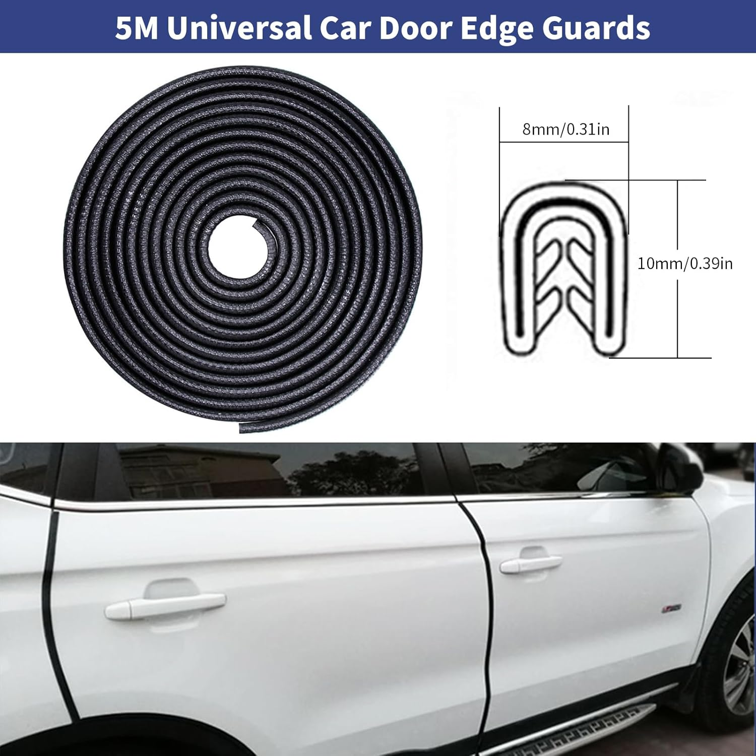 5M Universal Car Door Edge Guards, U-Shape Car Door Edge Seal Protector Strip, Invisible Design Automotive Door Trim Strip, Auto Door Edge Guards for Cars Bread Car Sedans Trucks SUV Pickup (BK) image number 5