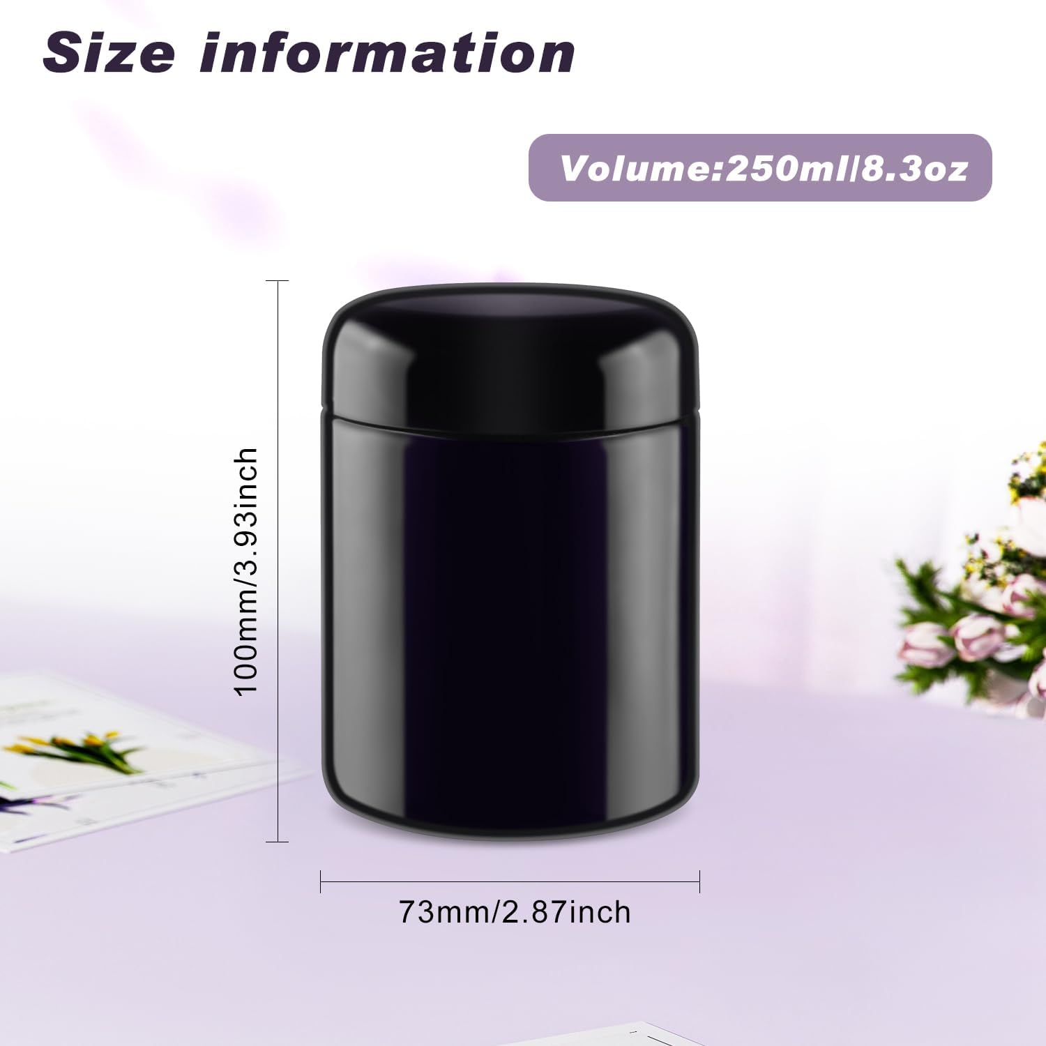 2 Pack Black Ultraviolet Glass Jar Empty Airtight Storage Jar UV Protection Refillable Containers Jar Smell Proof Glass Bottle for Coffee Tea Spices Herbs Cosmetics and More (250Ml/8.3Oz) image number 1