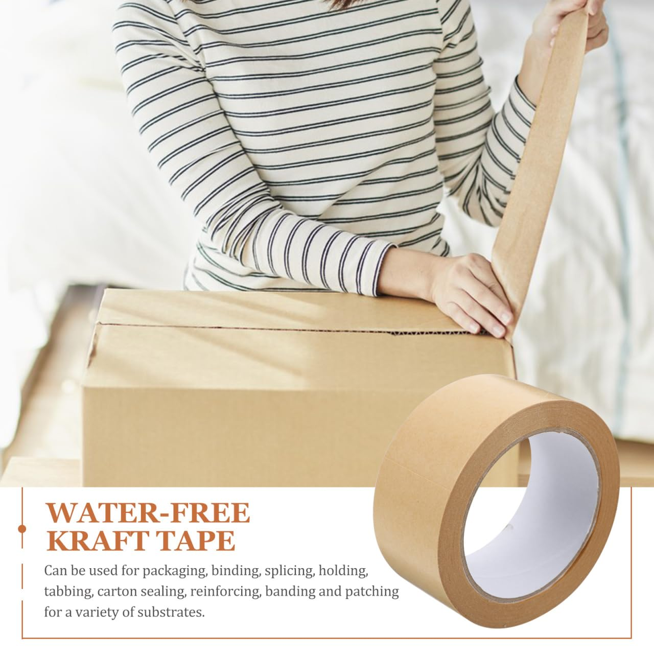 TEHAUX Kraft Packing Tape, 45Mm X 25M Self Adhesive Brown Gummed Tape, High Viscosity, Water-Free, Ideal for Packaging, Sealing, Picture Framing image number 4