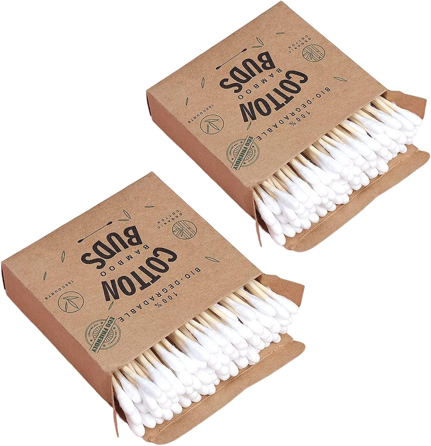 200 Bamboo Cotton Buds, Biodegradable Environmental Friendly Plastic Free Baby Safety Cotton Swabs for Makeup, Cleaning image number 2
