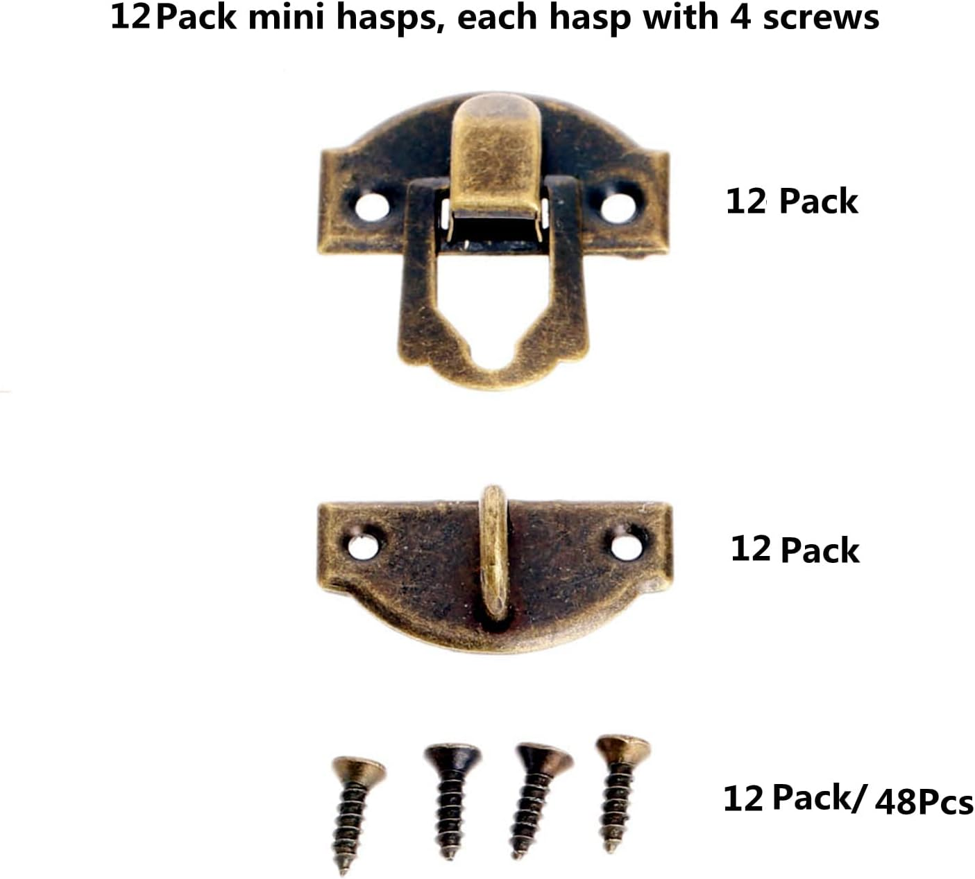 Dophee 12Pcs Antique Brass Decorative Hasp Jewelry Wooden Box Hasp Latch Lock with Screws