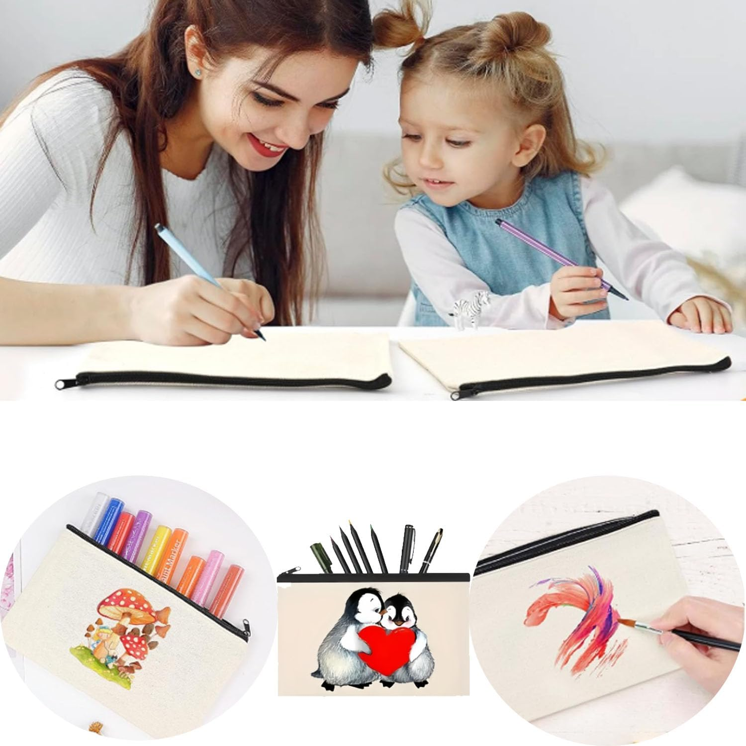 24 Canvas Zipper Bags, Blank DIY Craft Pen Bag, Graffiti Stationery Bags, Makeup, Storage Pencil Case, Multi-Purpose Cosmetic for Storing Personal Items for Work and Travel image number 3